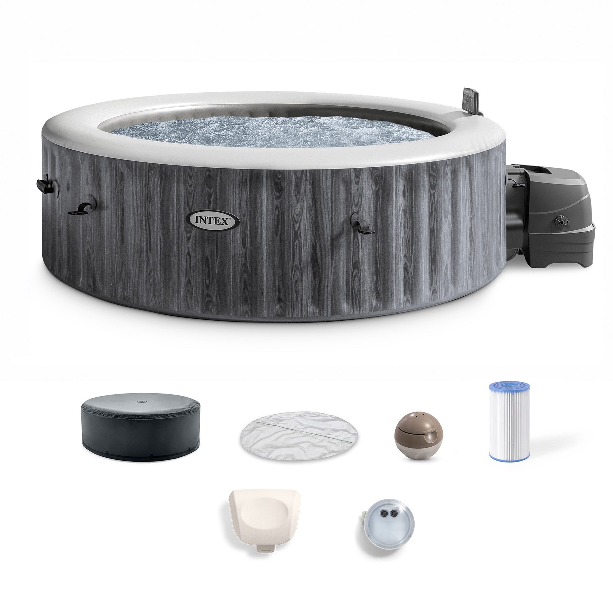 Intex PureSpa Greywood Deluxe Spa Set, 170 Bubble Jet Hot Tub, 85x28" (Open Box)