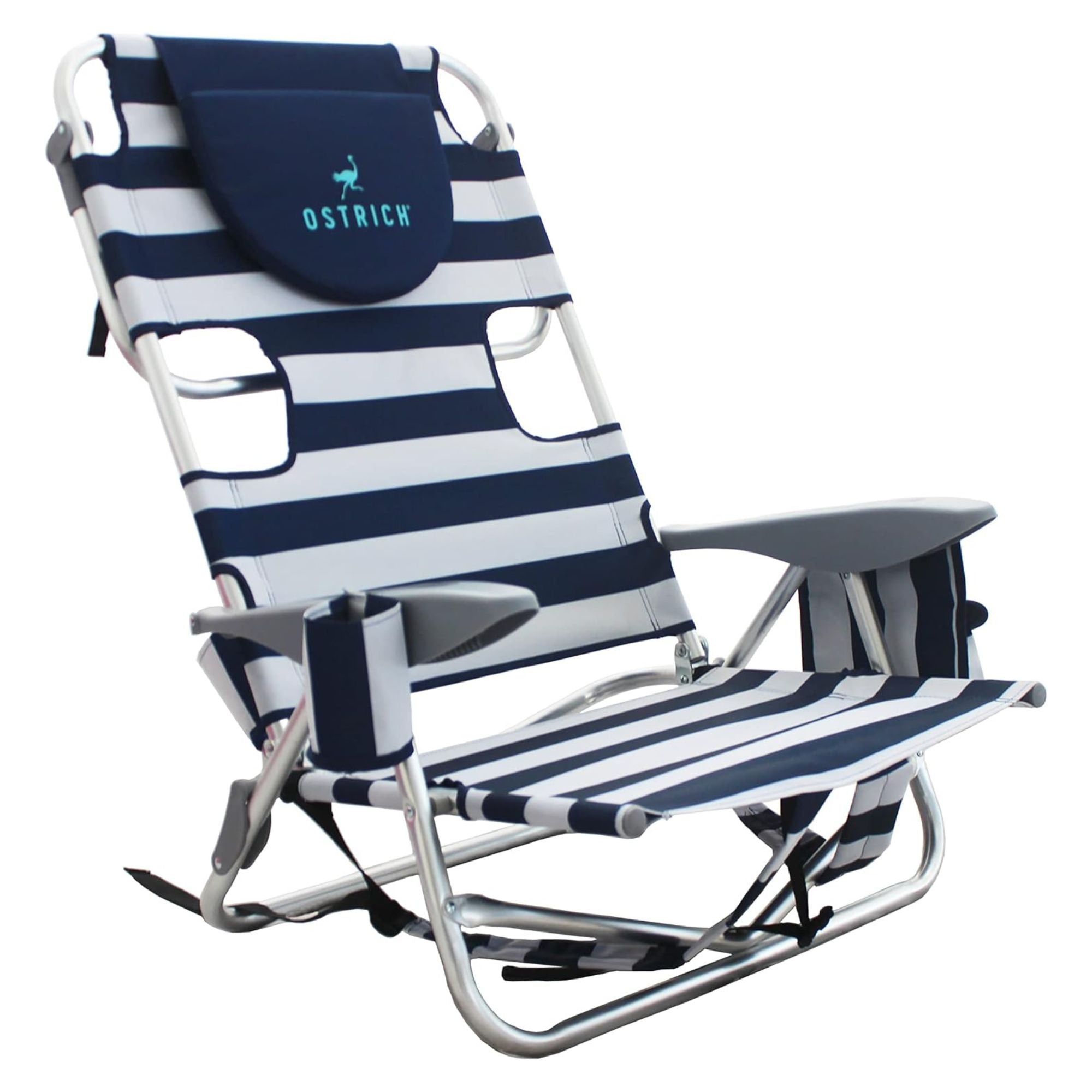 Ostrich Deluxe Backpack Reclining Beach Pool Camping Chair, Striped (Open Box)