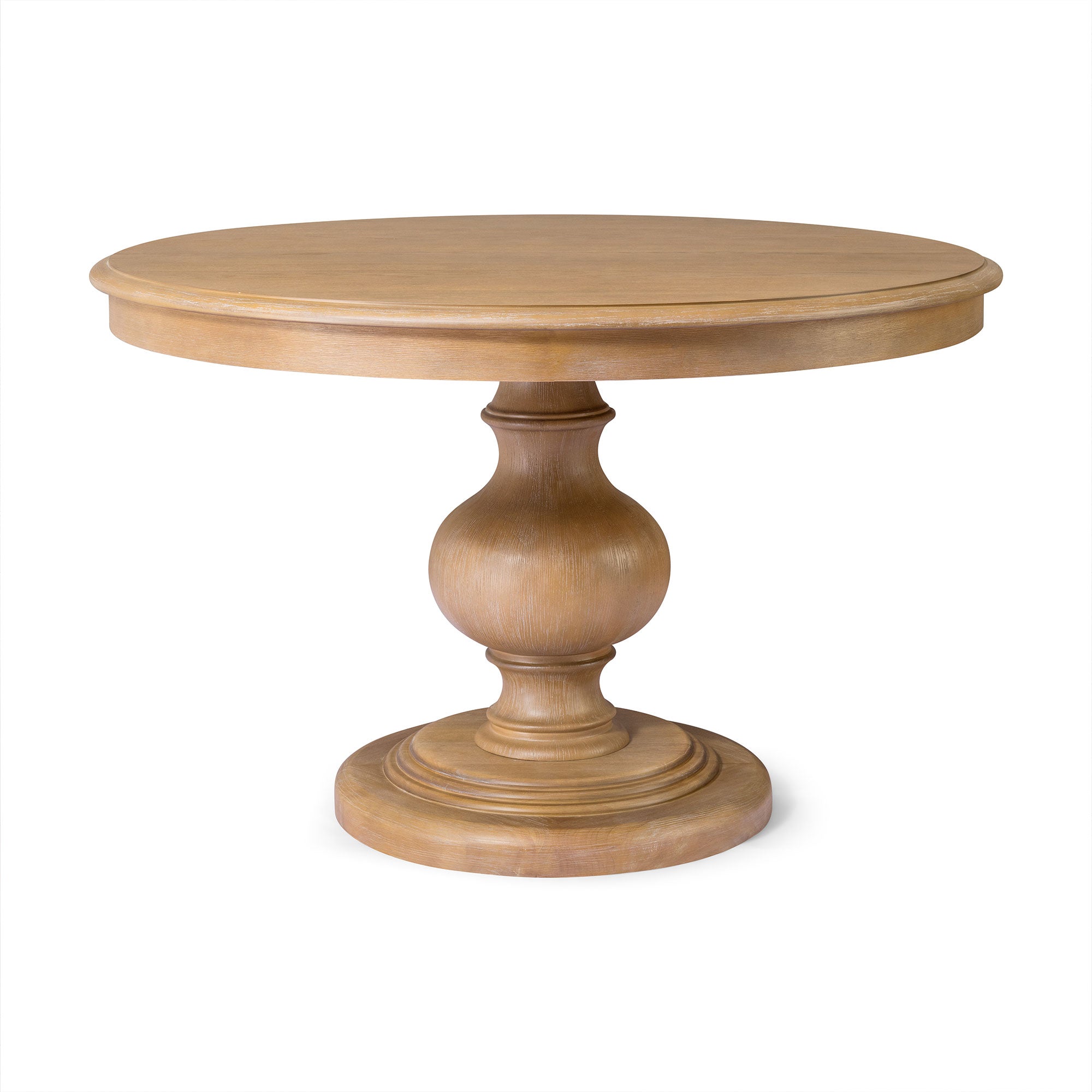 Zola Classical Round Wooden Dining Table in Antiqued Natural Finish