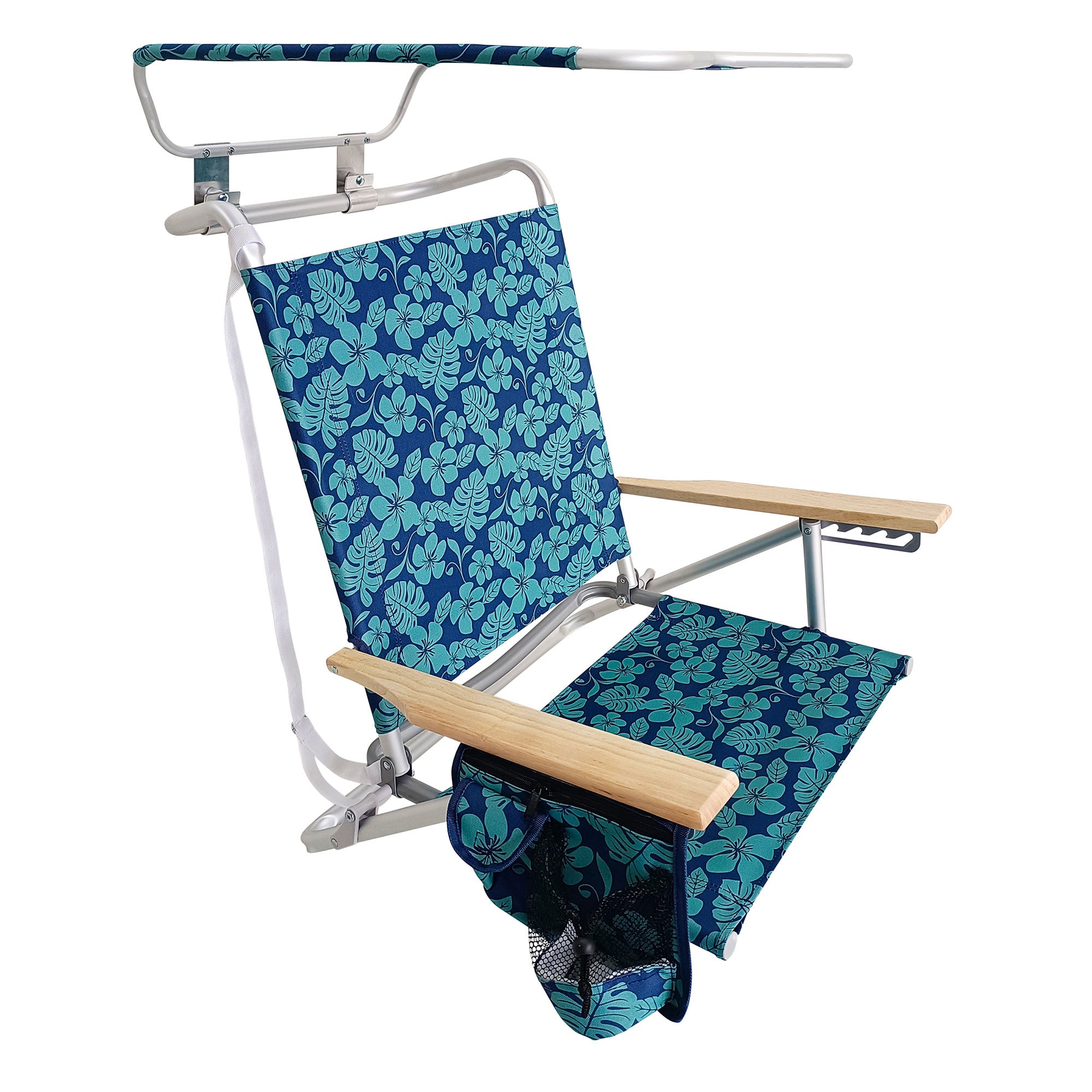 Bliss Hammocks Folding Beach Chair, Backpack Recliner with Canopy, Blue Flower