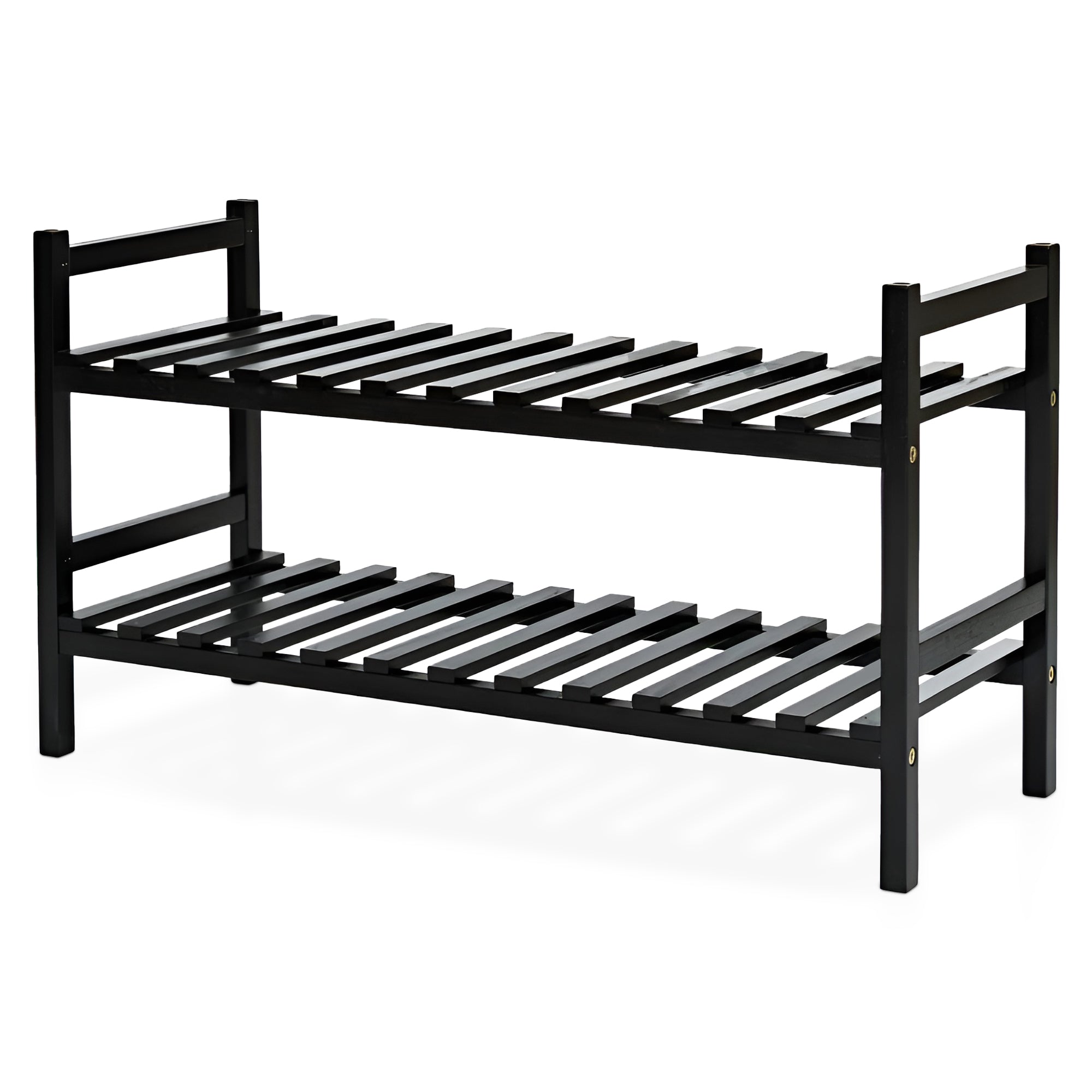 PJ Wood Stackable Wood Shoe Rack Organizer Shelf Closet Entryway Bedroom, Black