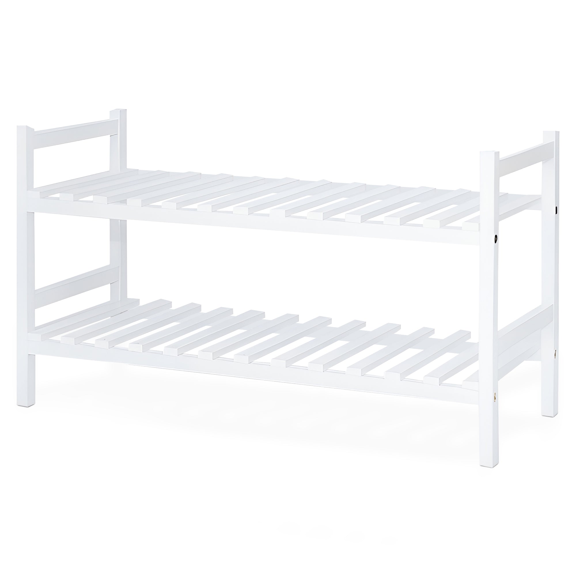 PJ Wood Stackable Wood Shoe Rack Organizer Shelf Closet Entryway Bedroom, White