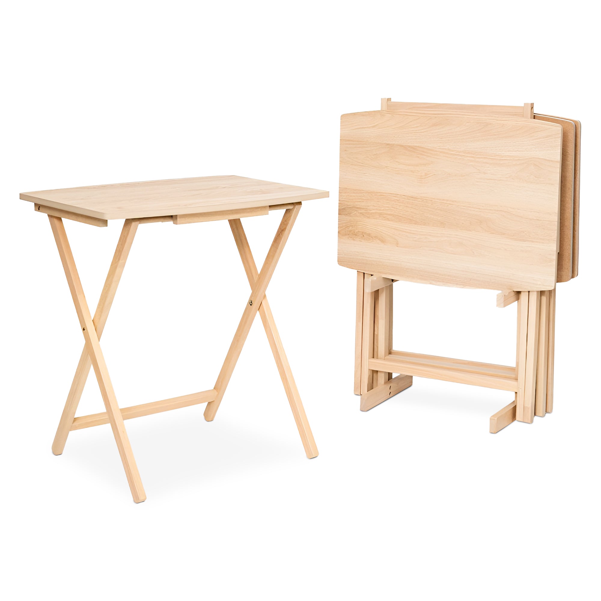 PJ Wood 5 Pack XL Oversize Tray Table for Living Room or Kitchen, Natural Wood