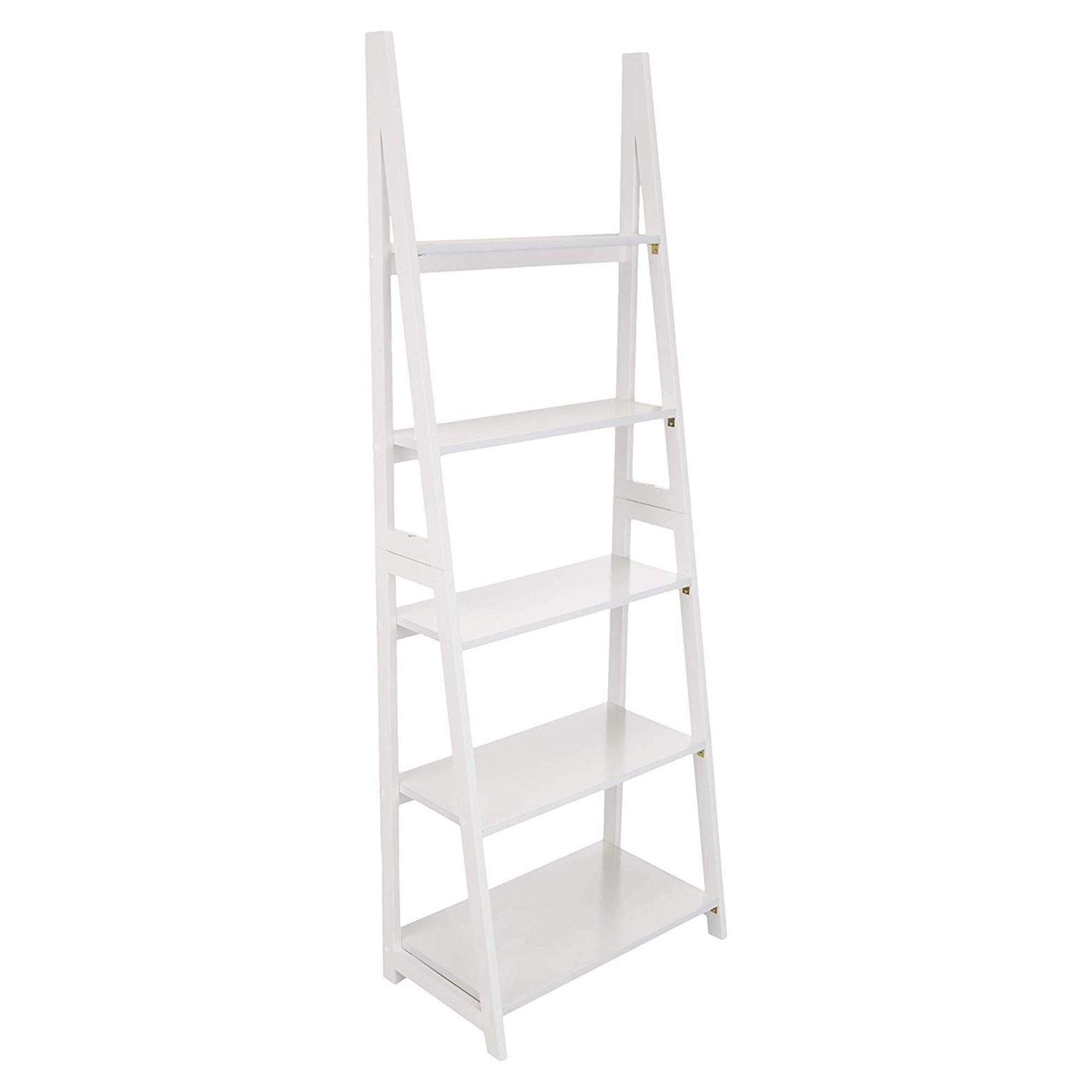 PJ Wood 5 Tier Wooden Ladder Shelf Organizer Bookcase Home Display Stand, White