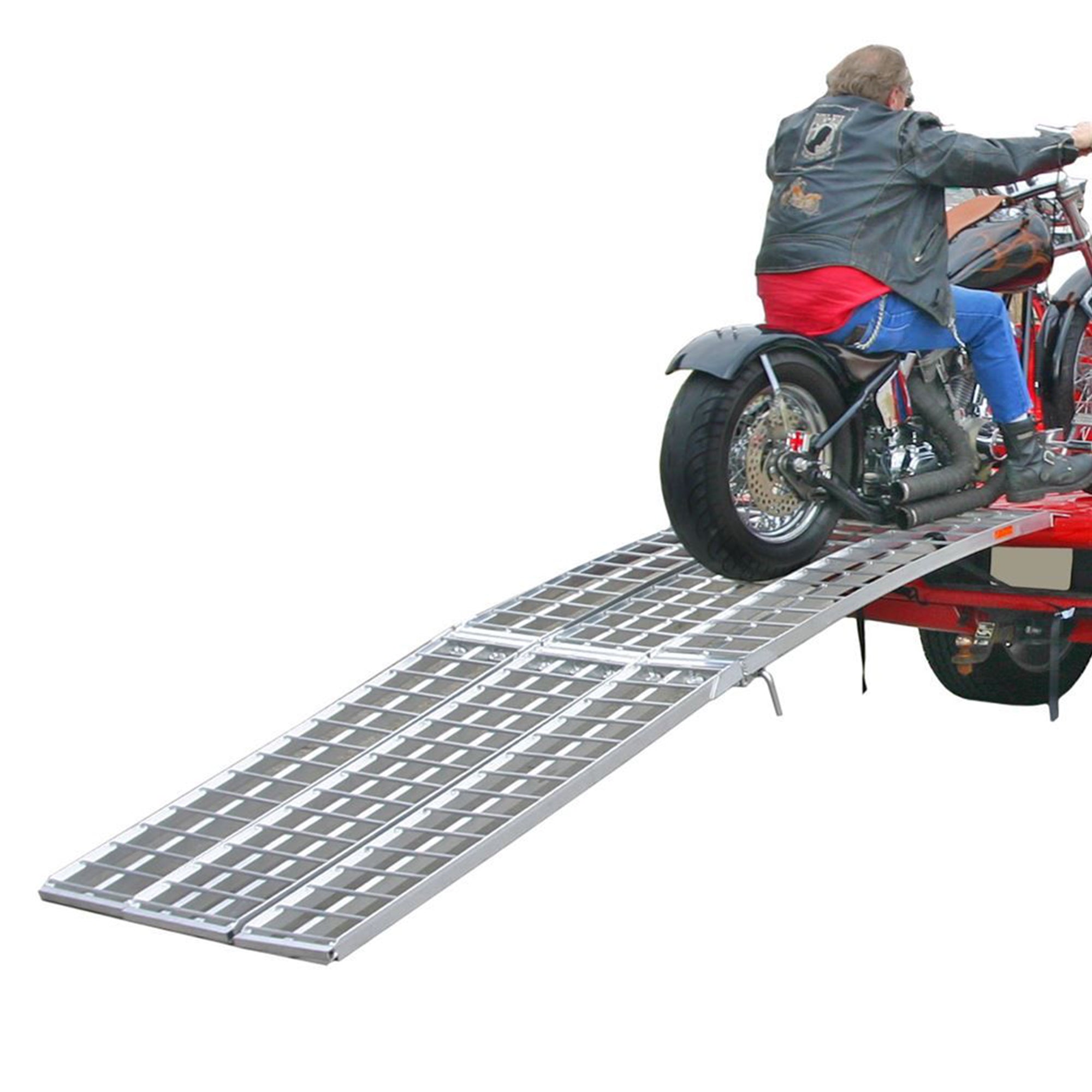 Black Widow 10’ Aluminum Folding Motorcycle Ramp, 3 Piece Design, Silver (Used)
