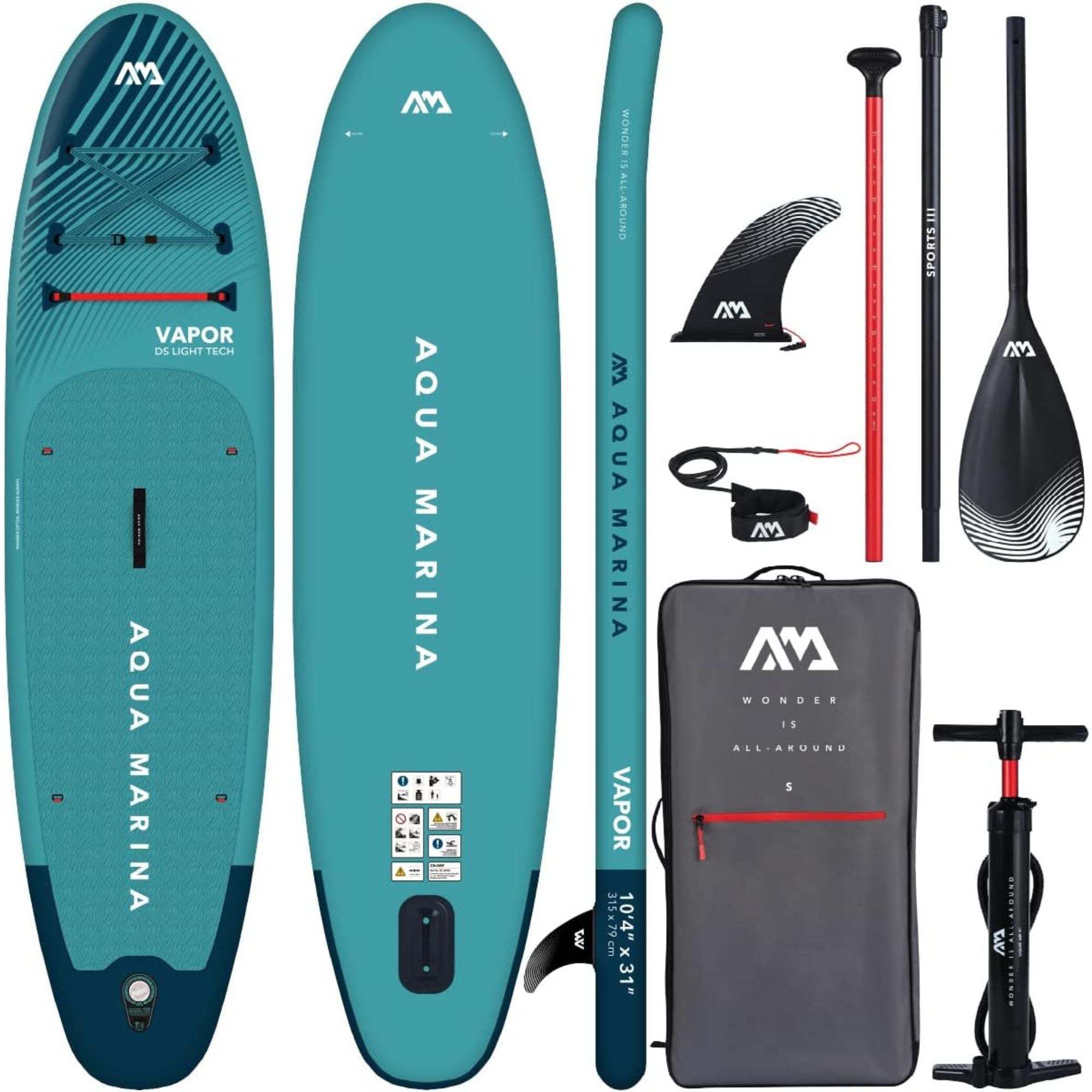 Aqua Marina Vapor Inflatable Paddle Board, Pump, Backpack, Leash Blue (Open Box)