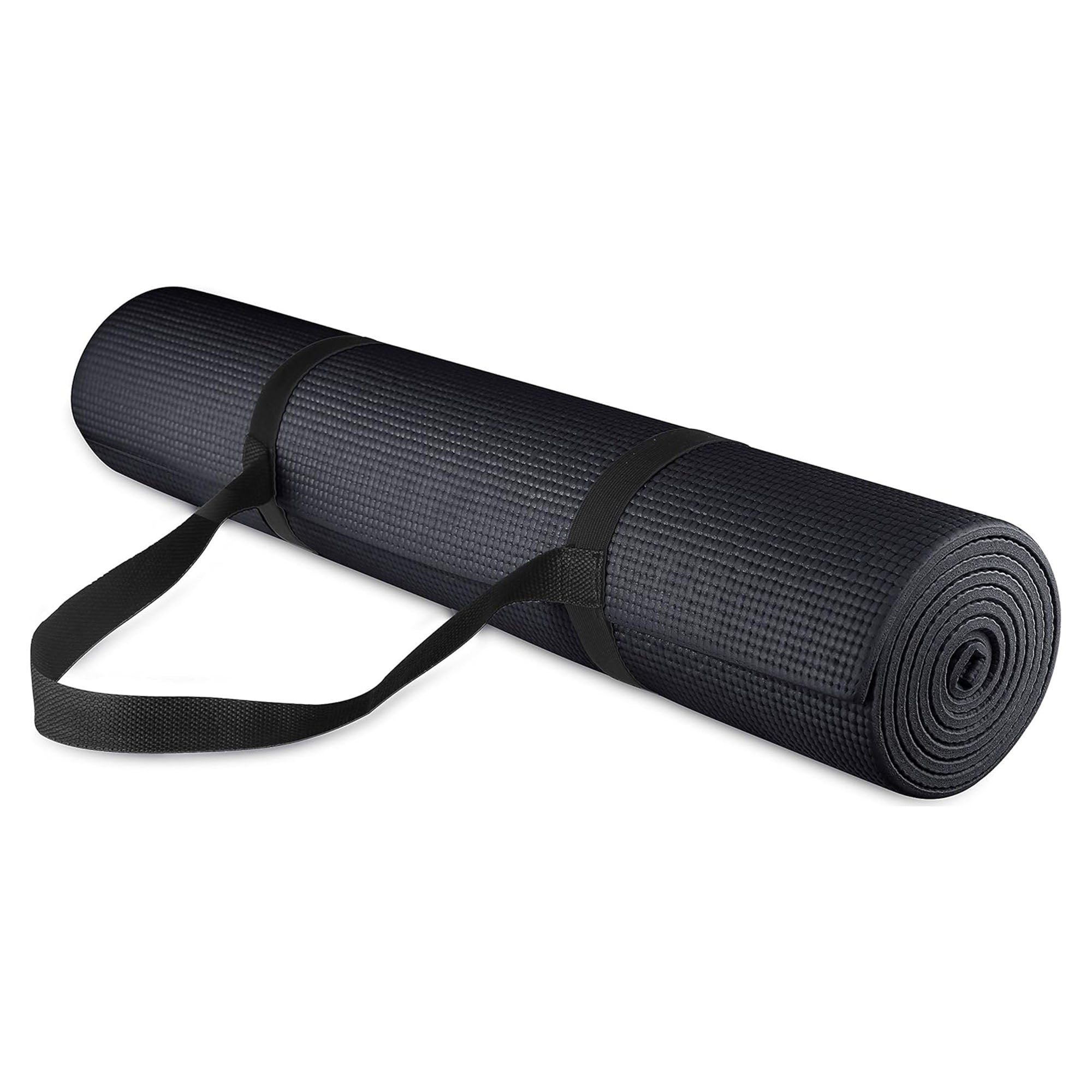 Fitvids 1/4” High Density Thick Non Slip Workout Yoga Mat and Carry Strap, Black