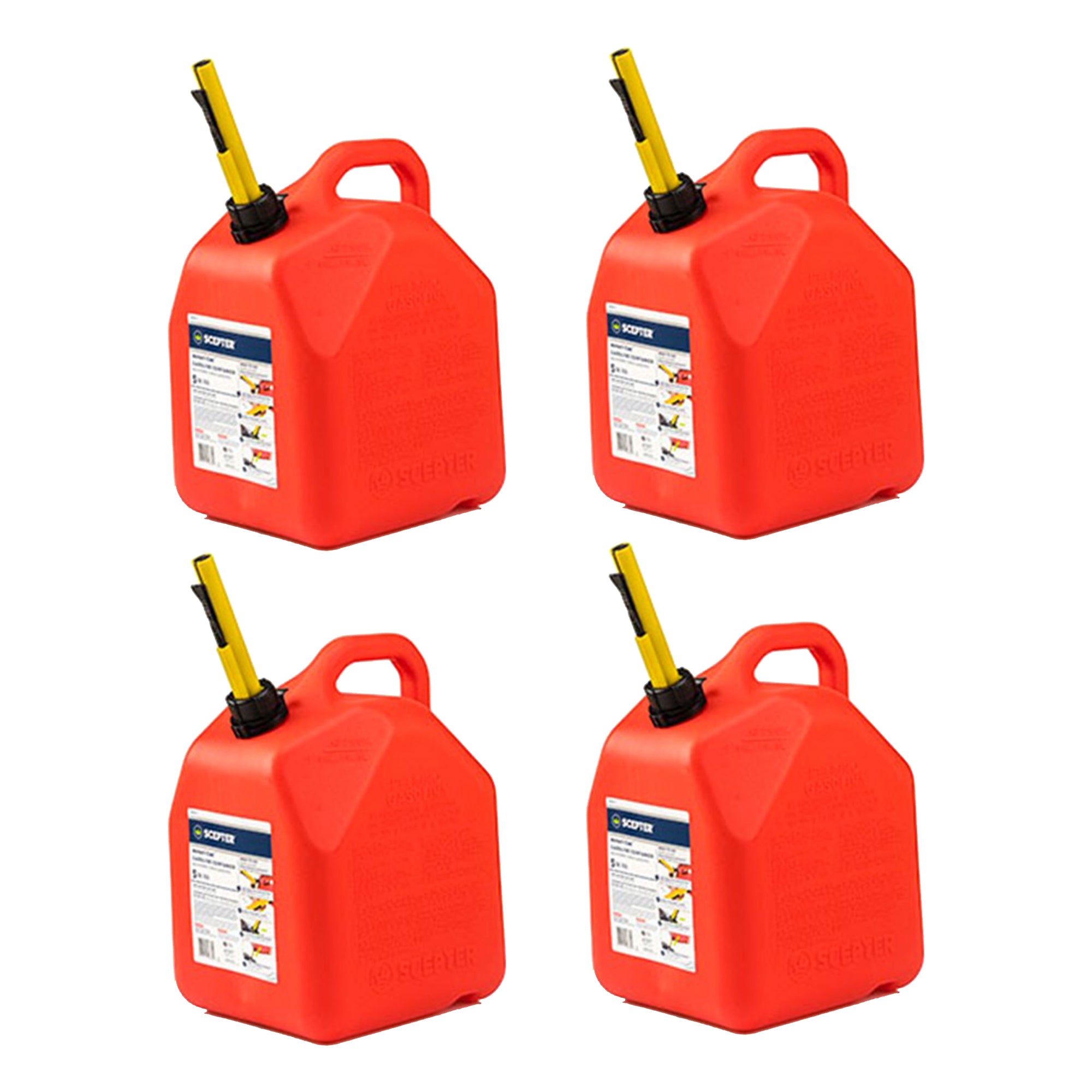 Scepter 5 Gallon SmartControl Leak Proof Fuel Storage Jerry Can, FG4G511, 4 Pack