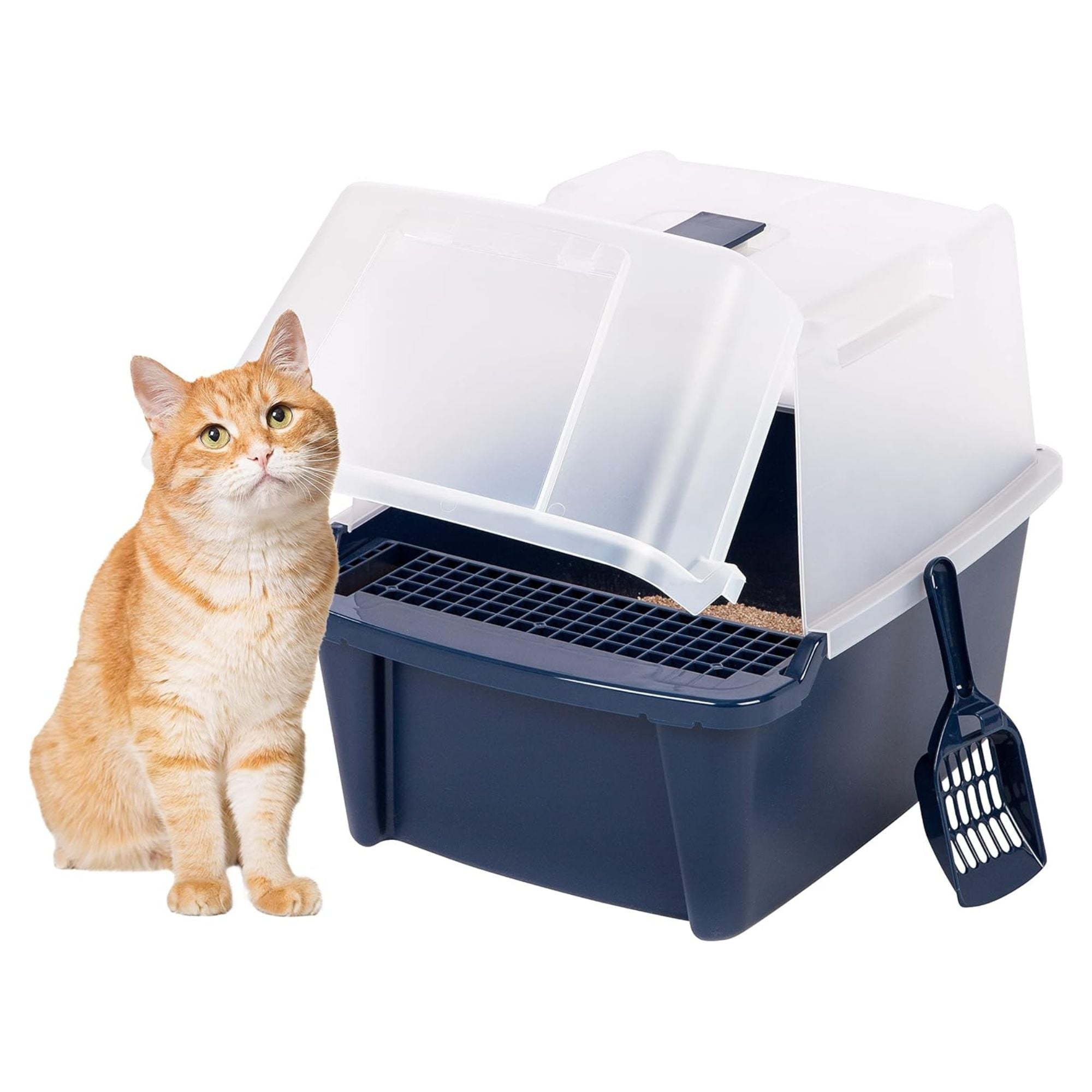 IRIS USA Covered Cat Litter Box, Enclosed Hood Split Top Entry Flap (Open Box)