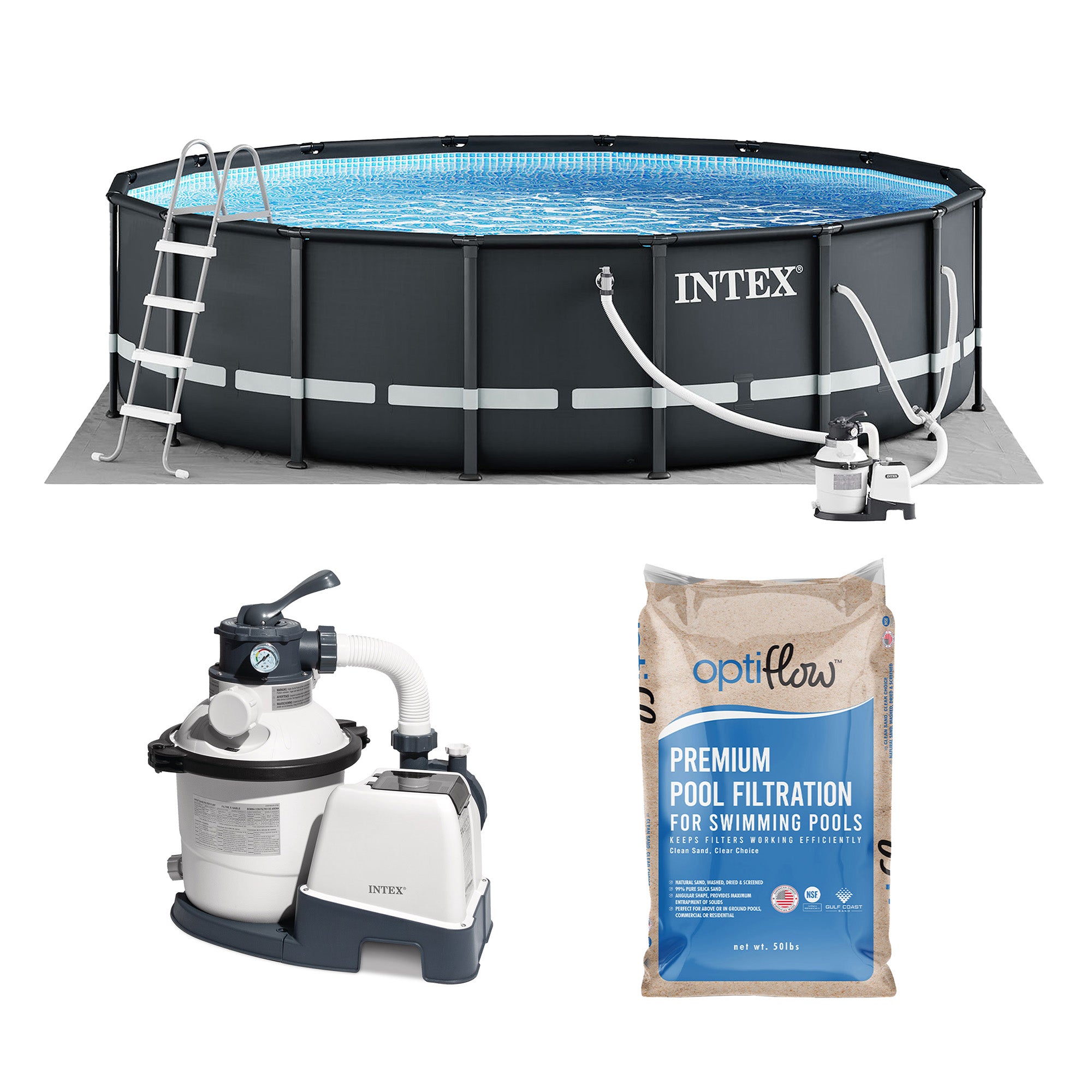 Intex Ultra XTR Frame 16'x48" Above Ground Pool and OptiFlow Premium Filter Sand