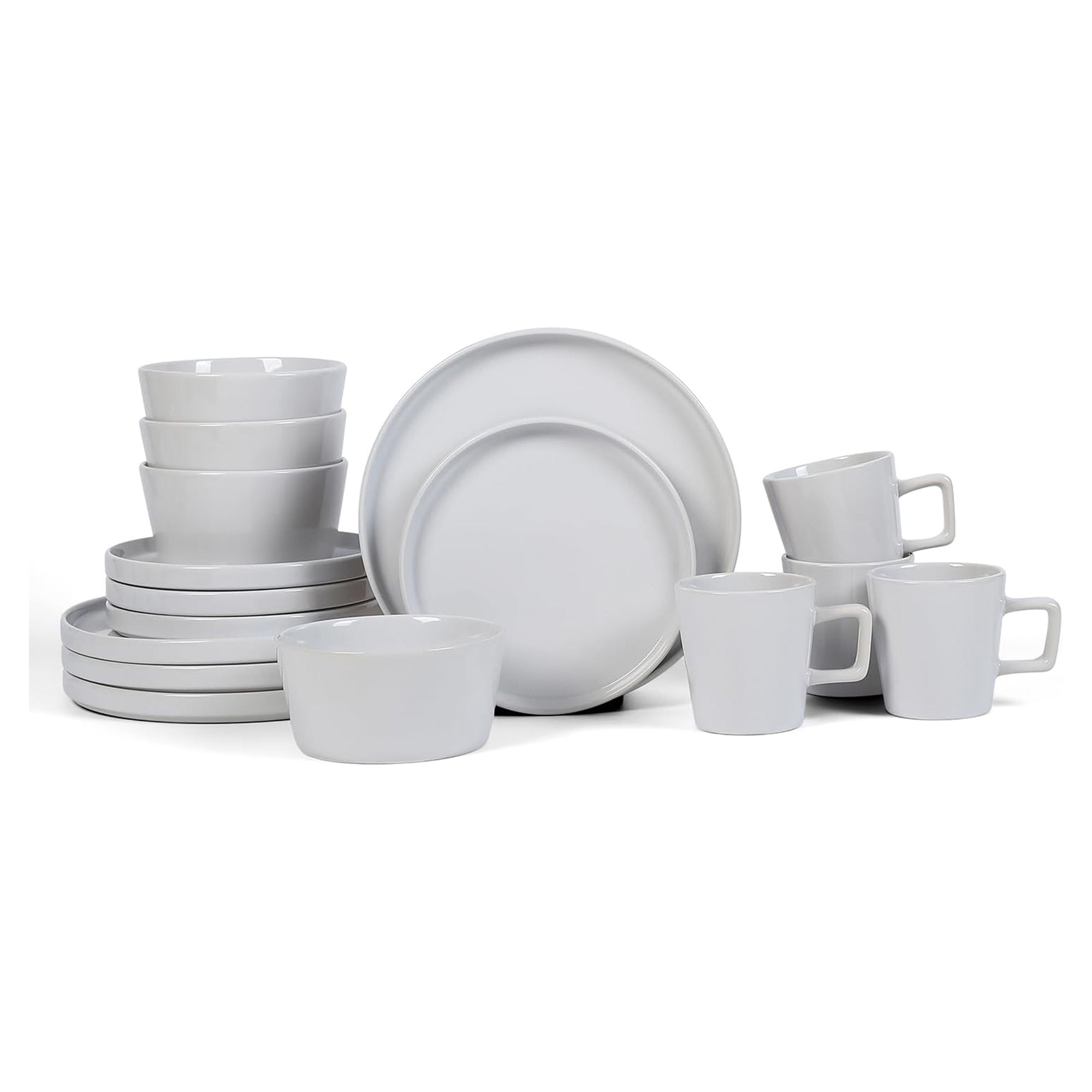 Stone Lain Celina Stoneware 16 Piece Dinnerware Set, Service for 4, White Glossy