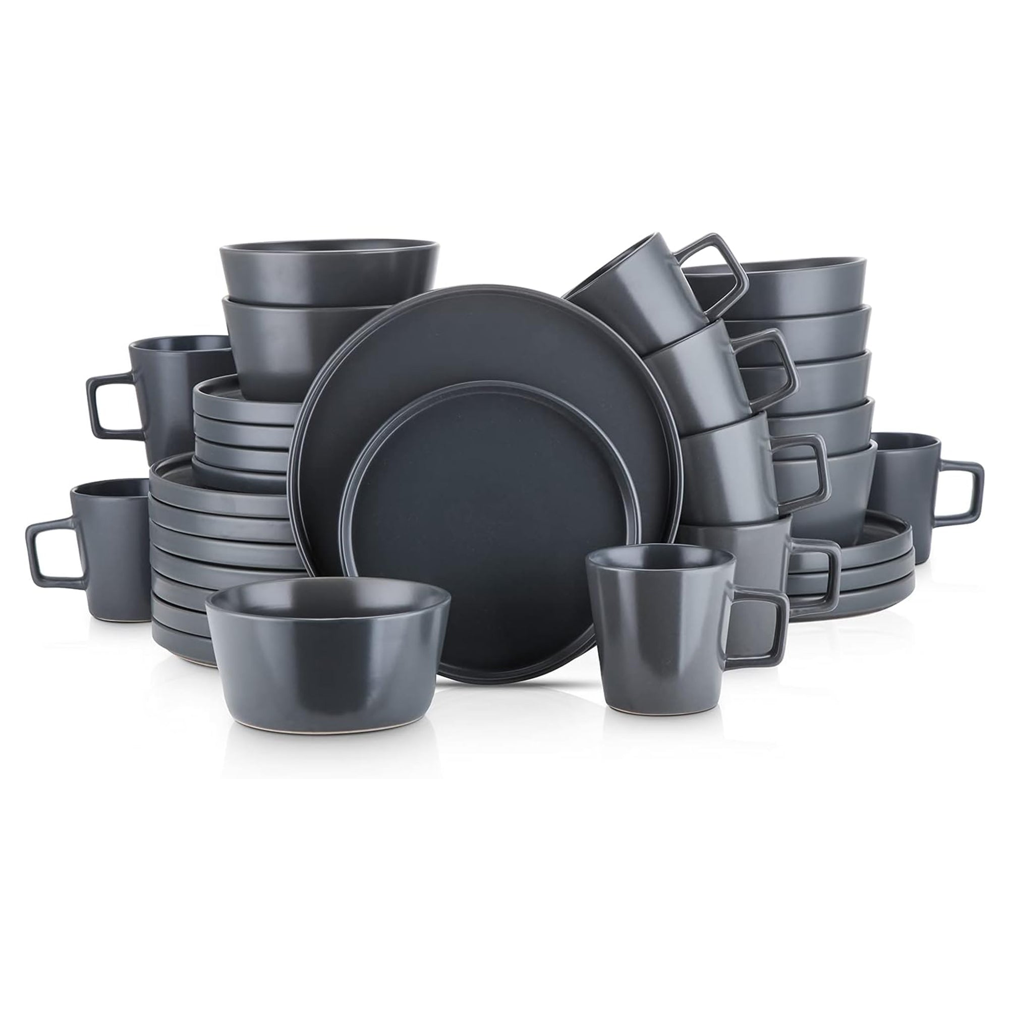 Stone Lain Celina Stoneware 32 Piece Dinnerware Set, Service for 8, Gray Matte