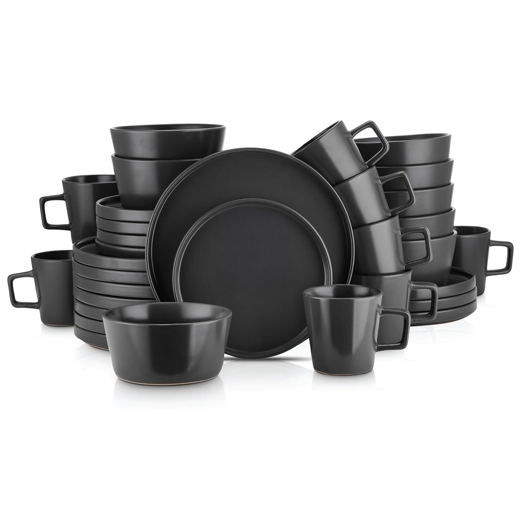 Stone Lain Celina Stoneware 16 Piece Dinnerware Set, Service for 4, Black Matte