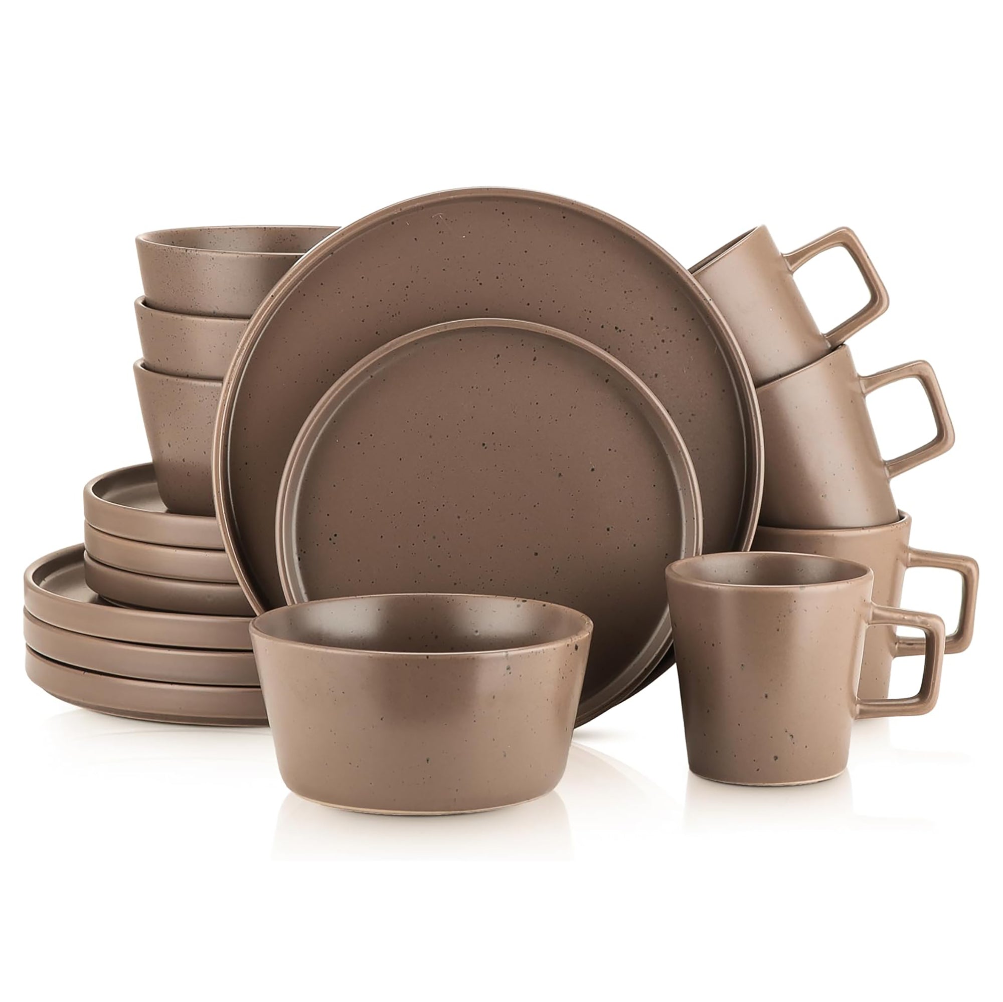 Stone Lain Celina Stoneware 16 Piece Dinnerware Set, Service for 4, Brown Matte