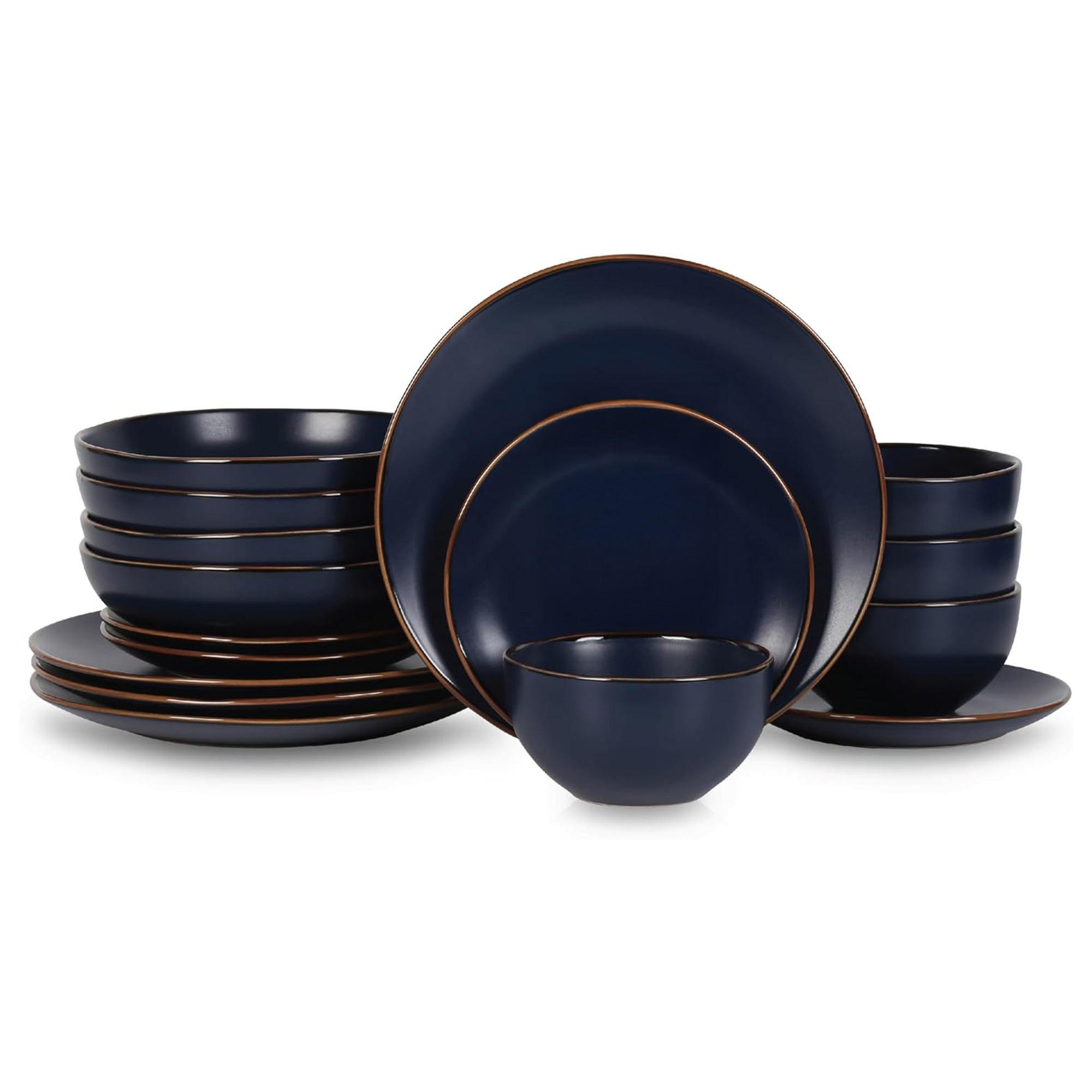 Stone Lain Brasa Modern Stoneware 16 Piece Dinnerware Set, Service for 4, Blue