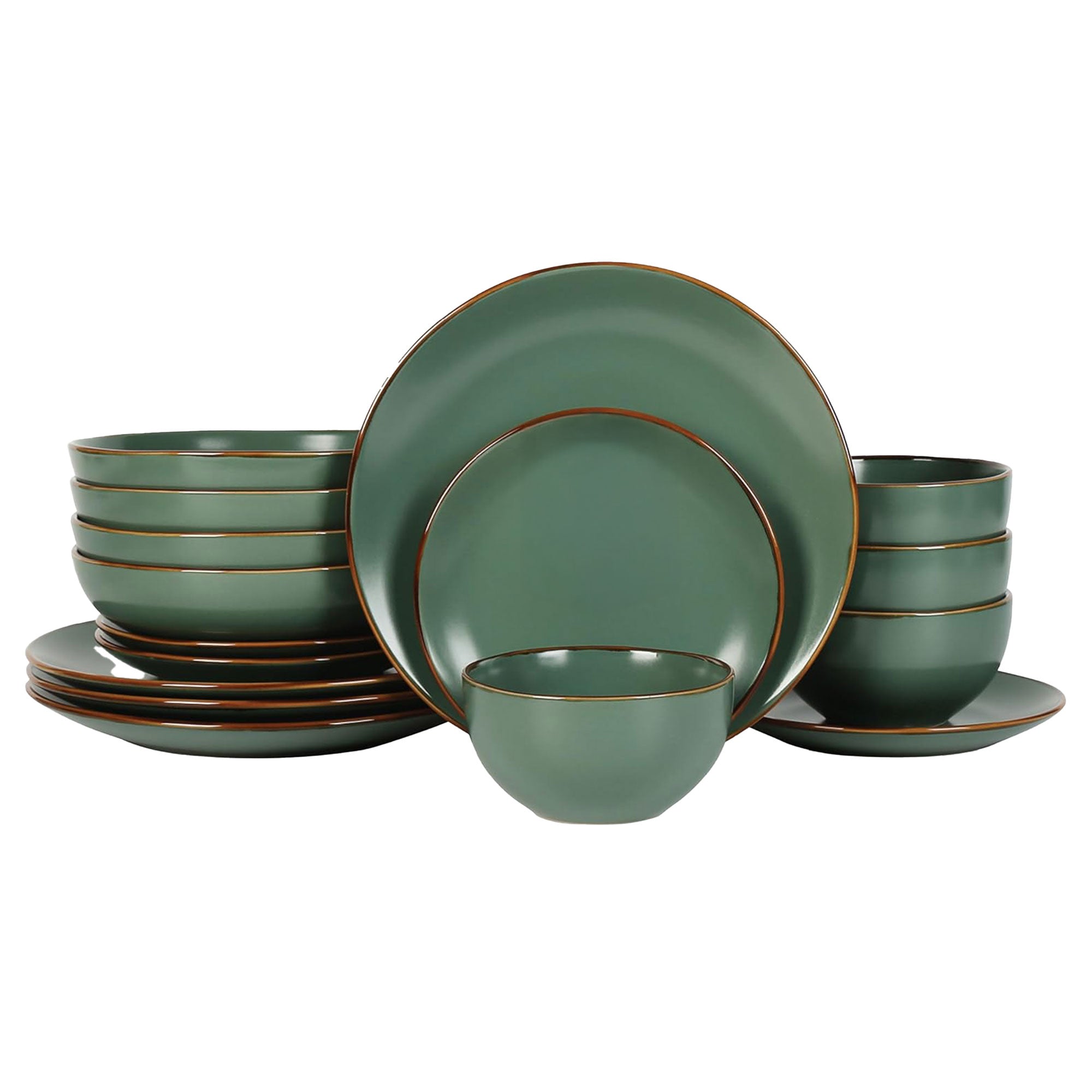 Stone Lain Brasa Modern Stoneware 16 Piece Dinnerware Set, Service for 4, Green