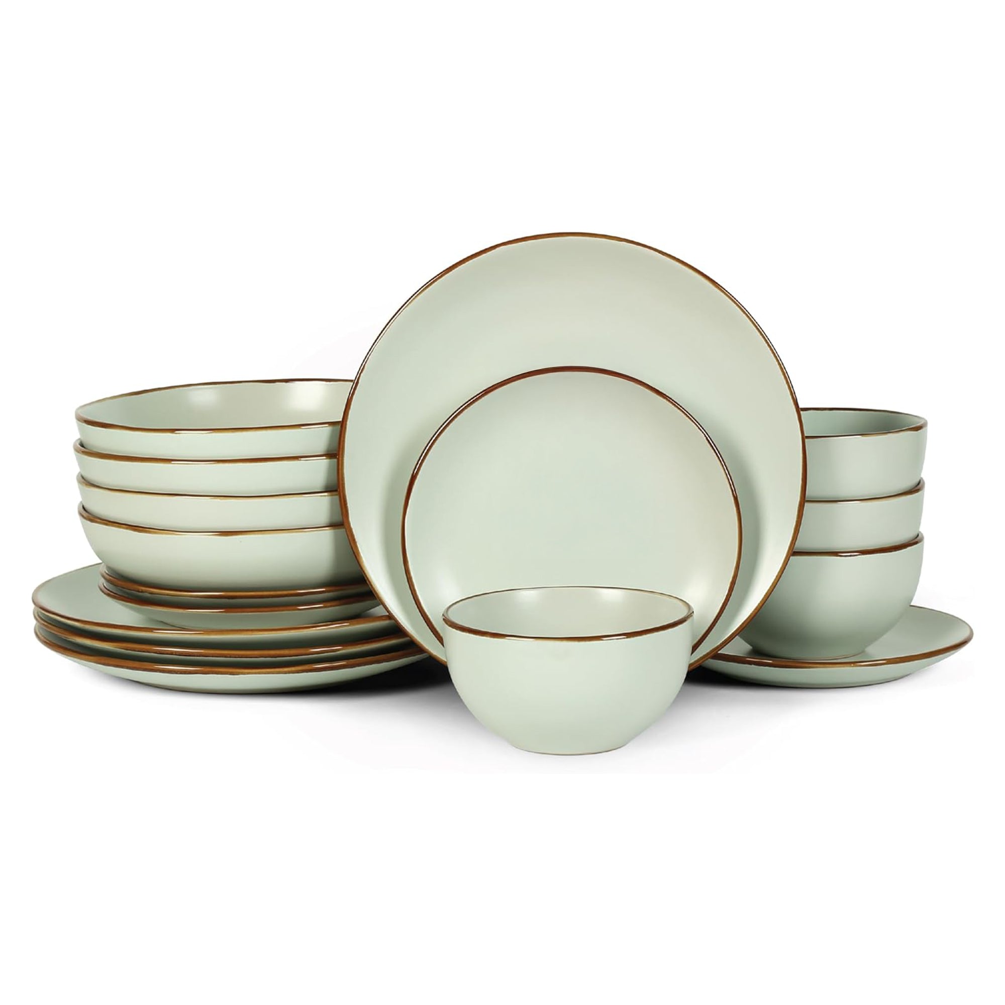Stone Lain Brasa Modern Stoneware 16 Piece Dinnerware Set, Service for 4, Light Green