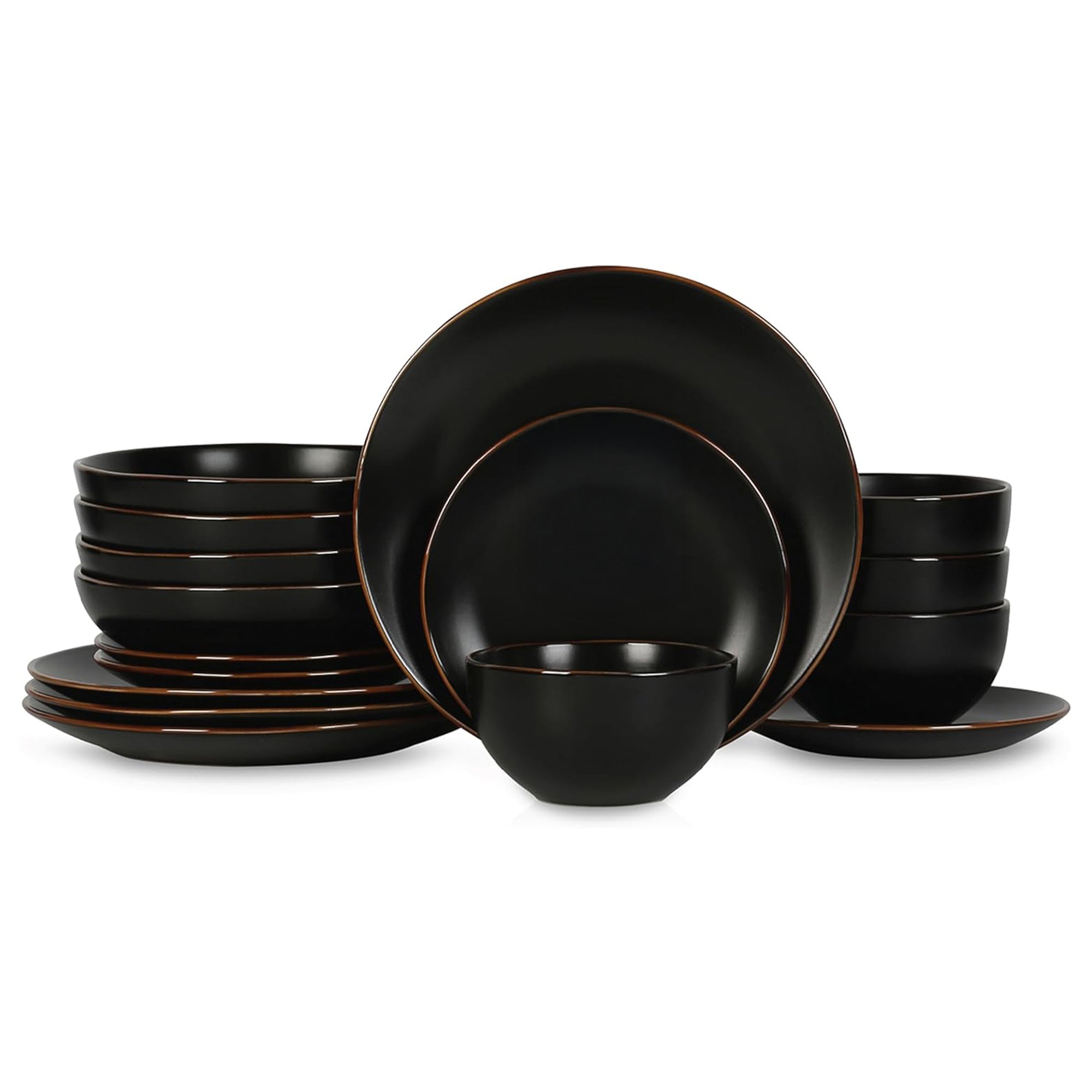Stone Lain Brasa Modern Stoneware 16 Piece Dinnerware Set, Service for 4, Black