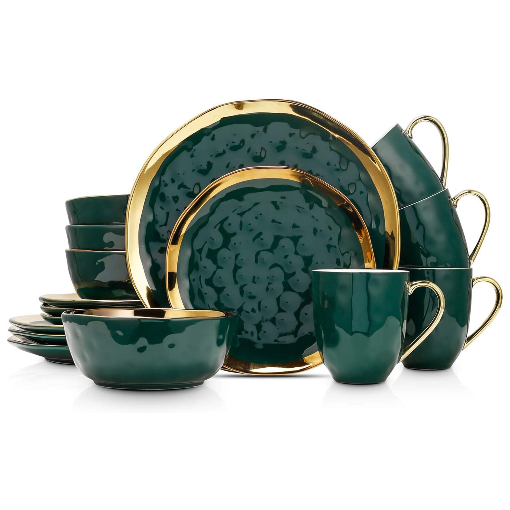 Stone Lain Florian Porcelain 16 Piece Dinnerware Set, Service for 4, Green