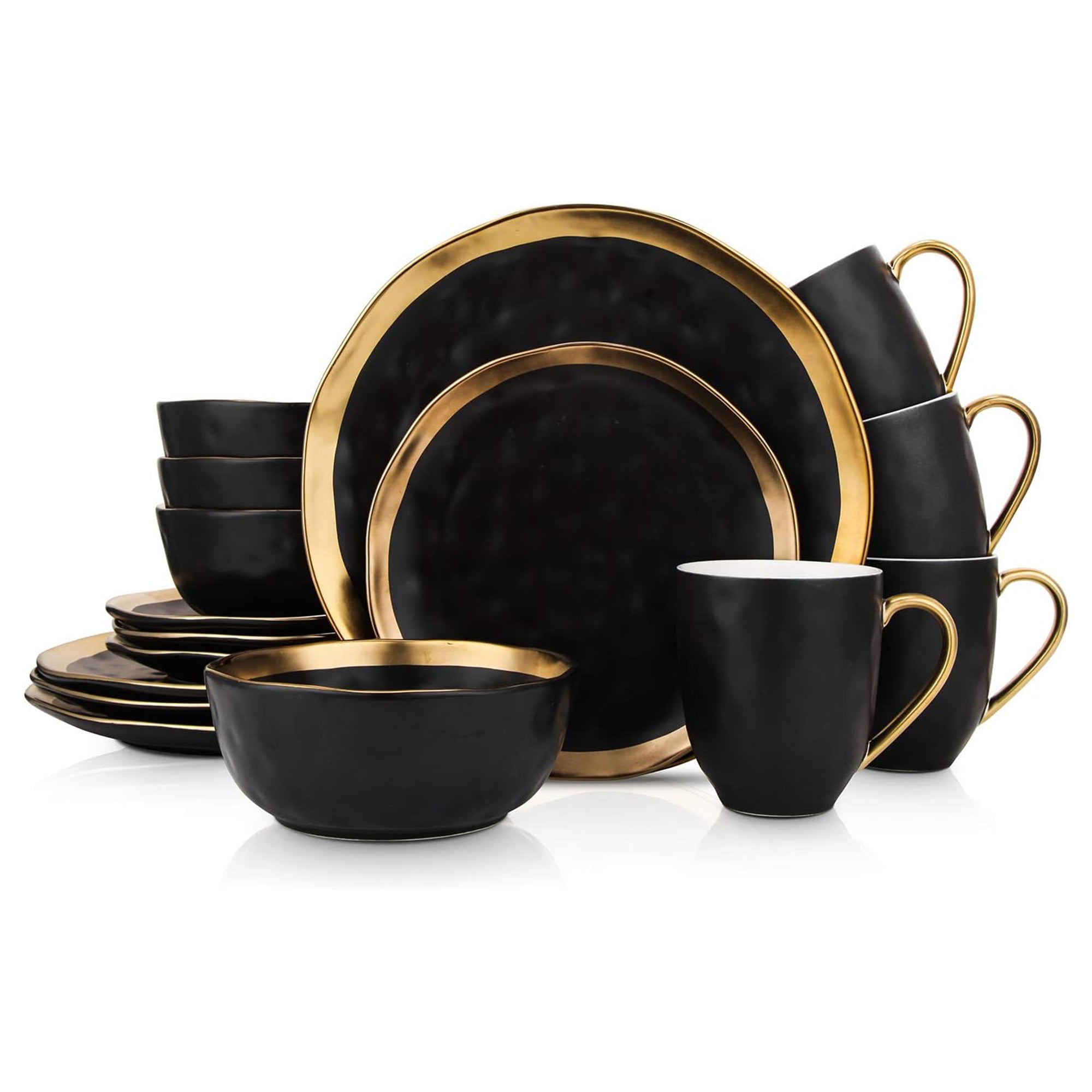 Stone Lain Florian Porcelain 16 Piece Dinnerware Set, Service for 4, Black