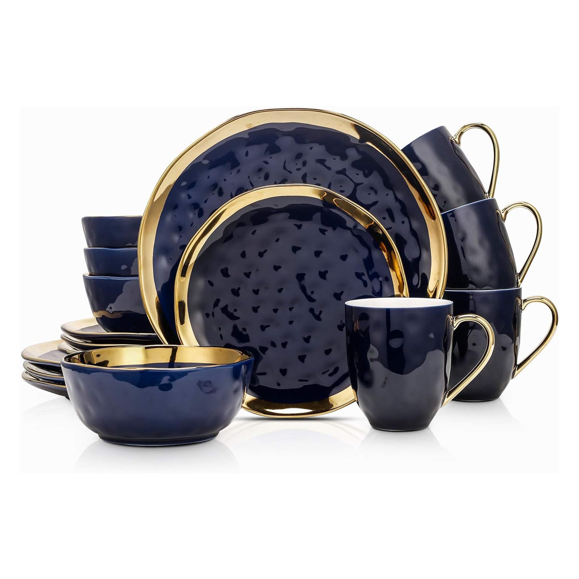 Stone Lain Florian Porcelain 16 Piece Dinnerware Set, Service for 4, Navy Blue
