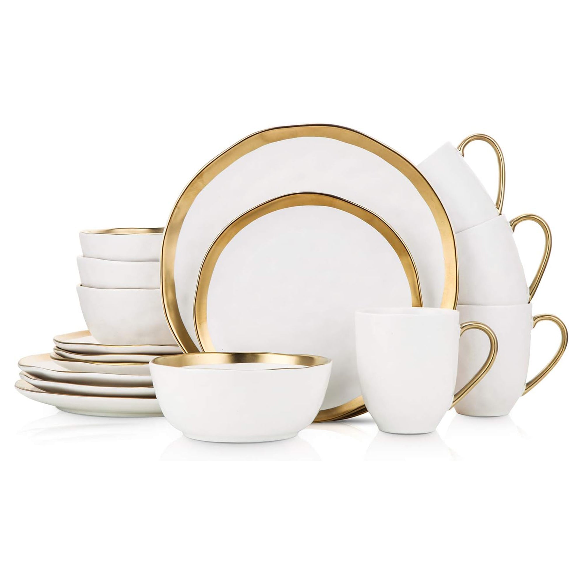 Stone Lain Florian Porcelain 16 Piece Dinnerware Set, Service for 4, White