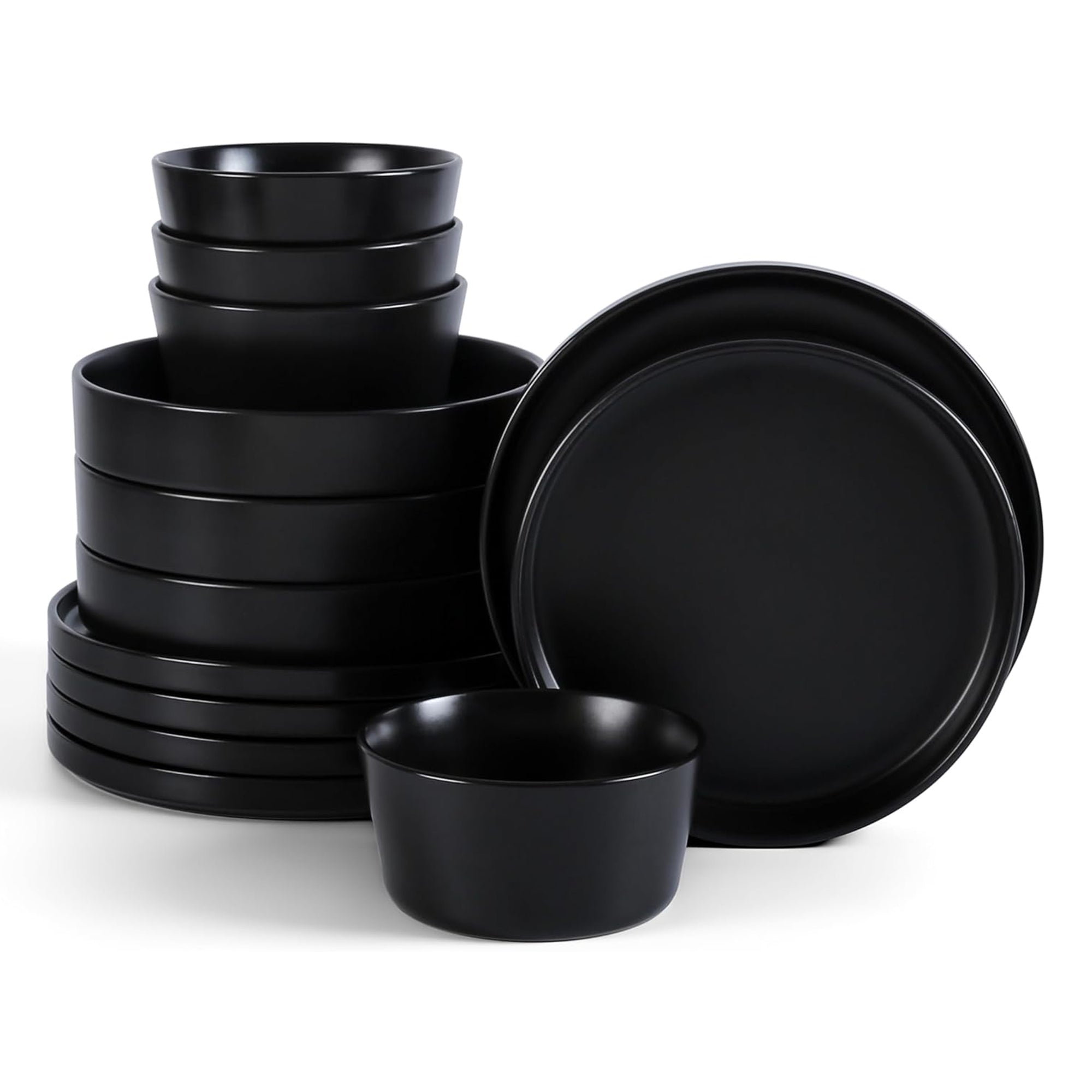 Stone Lain Celina Stoneware 12 Piece Dinnerware Set, Service for 4, Black Matte