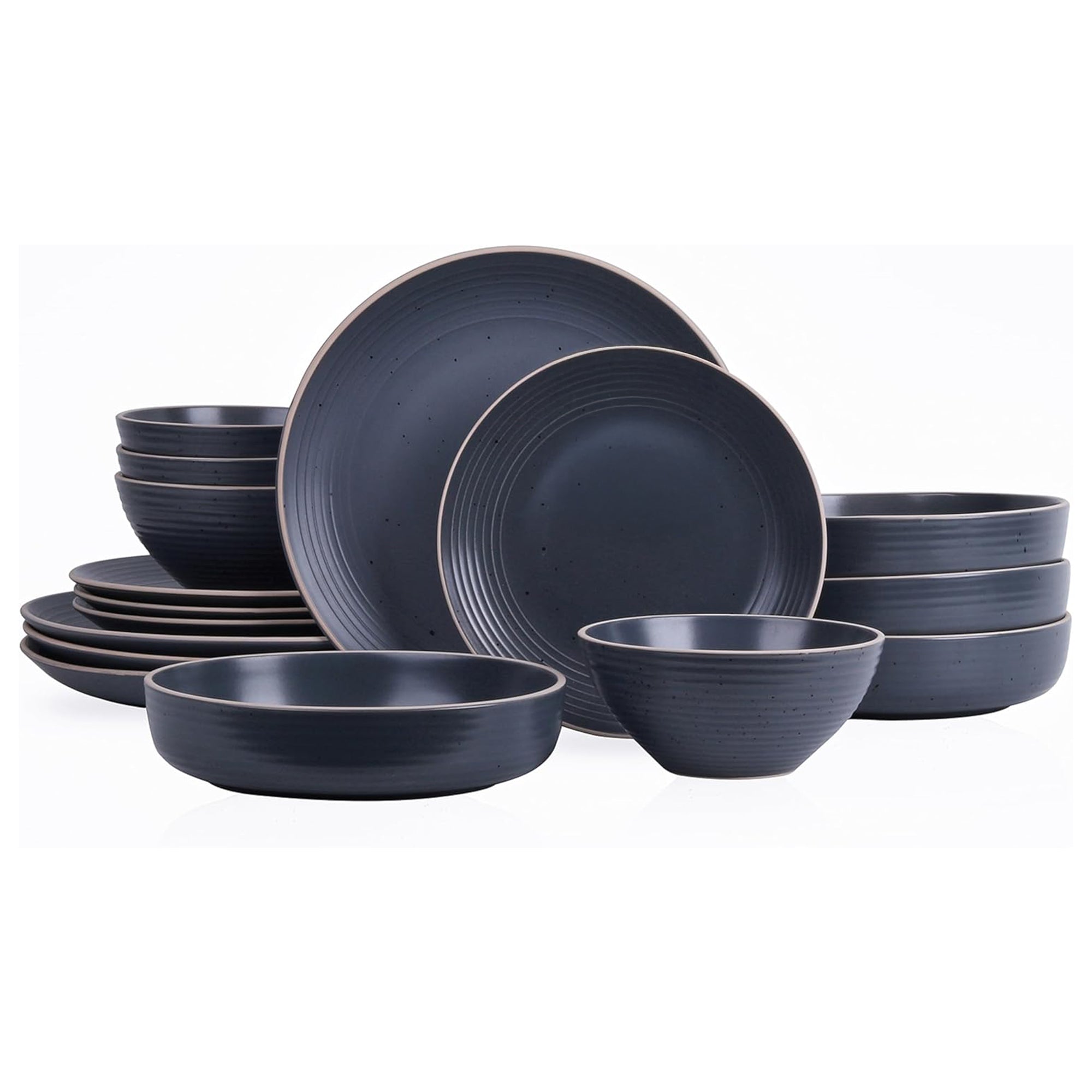 Stone Lain Lauren Modern Stoneware 16 Piece Dinnerware Set, Service for 4, Gray