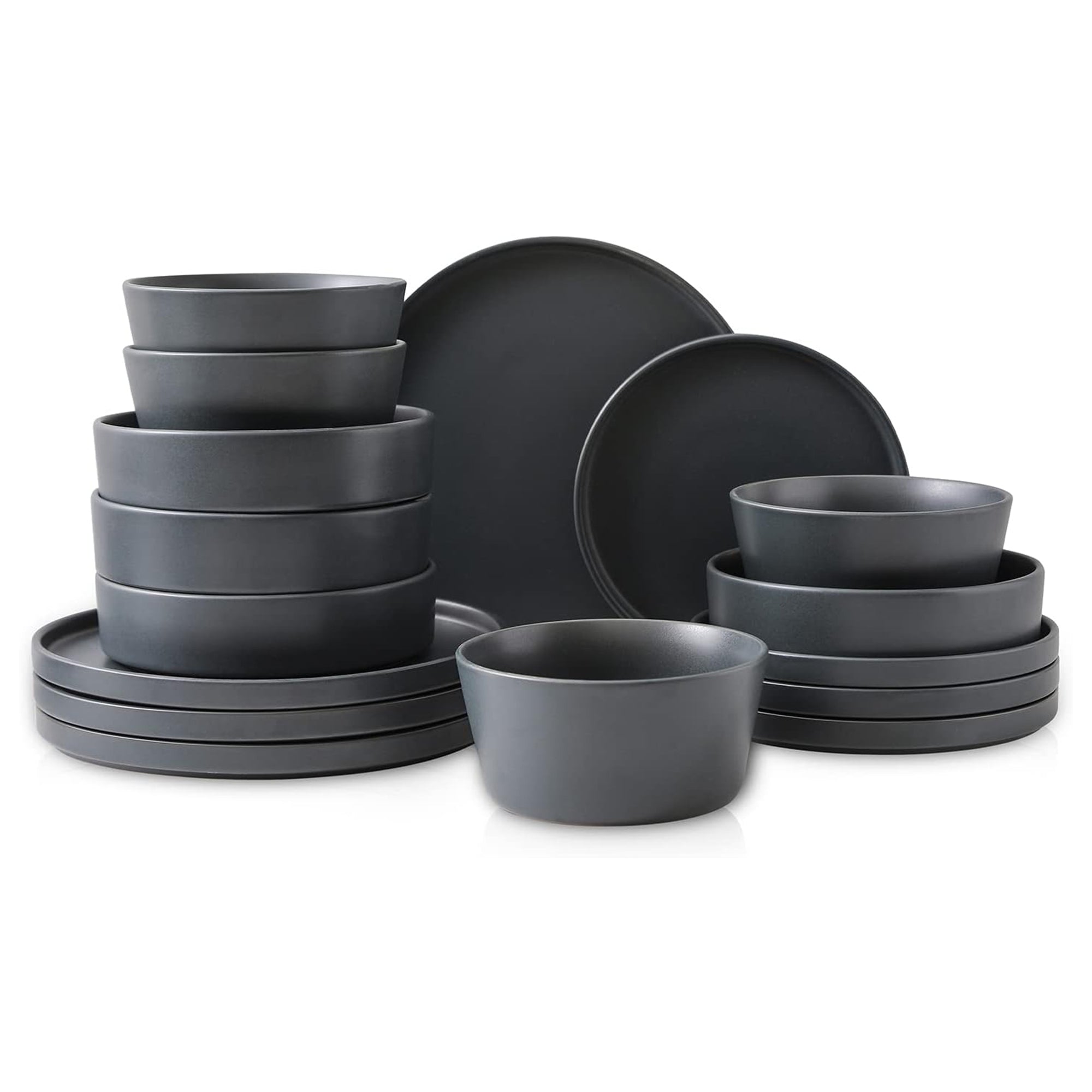 Stone Lain Celina Stoneware 16 Piece Dinnerware Set, Service for 4, Gray Matte