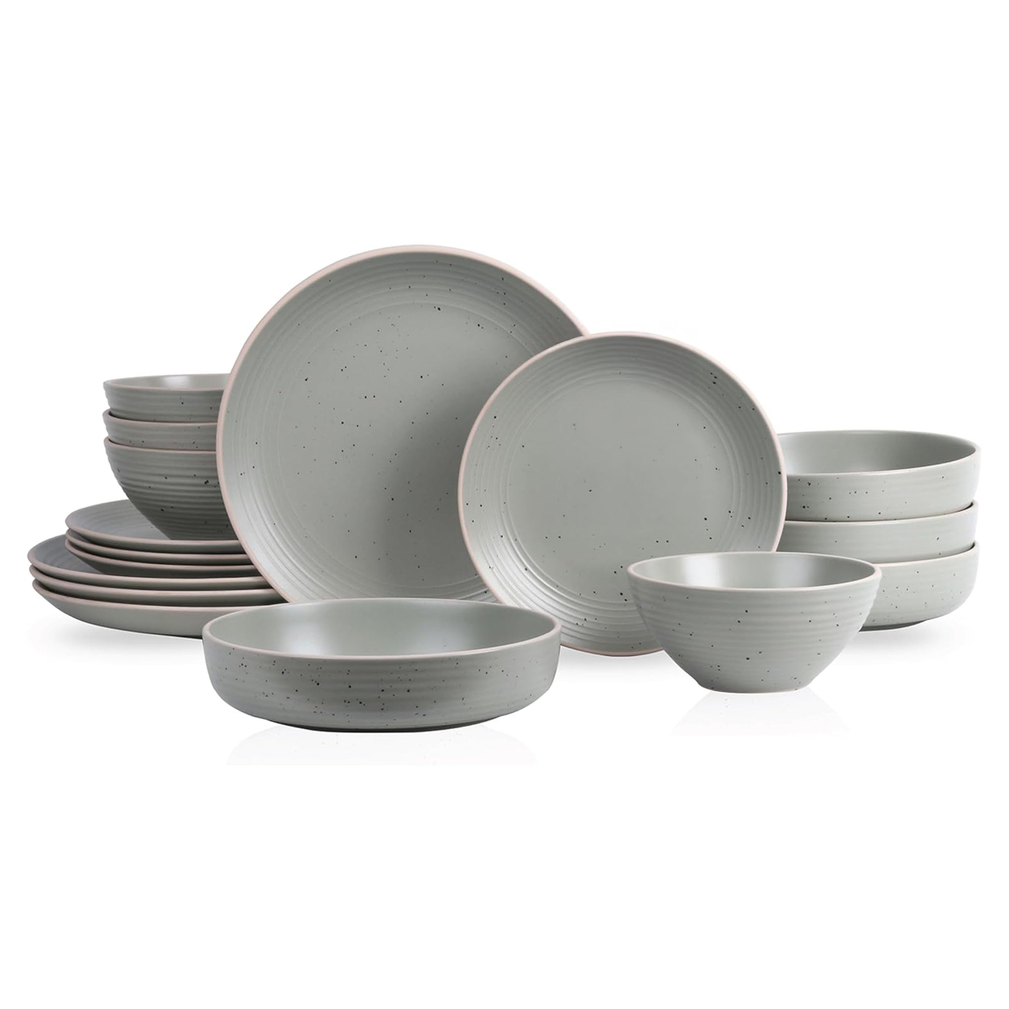 Stone Lain Lauren Modern Stoneware 16 Piece Dinnerware Set, Service for 4, Green