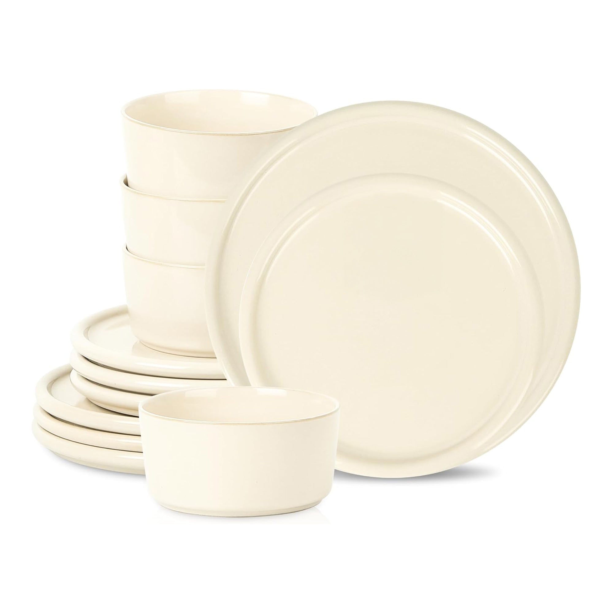 Stone Lain 12 Piece Modern Stoneware Dinnerware Set Plates, Bowls, Beige