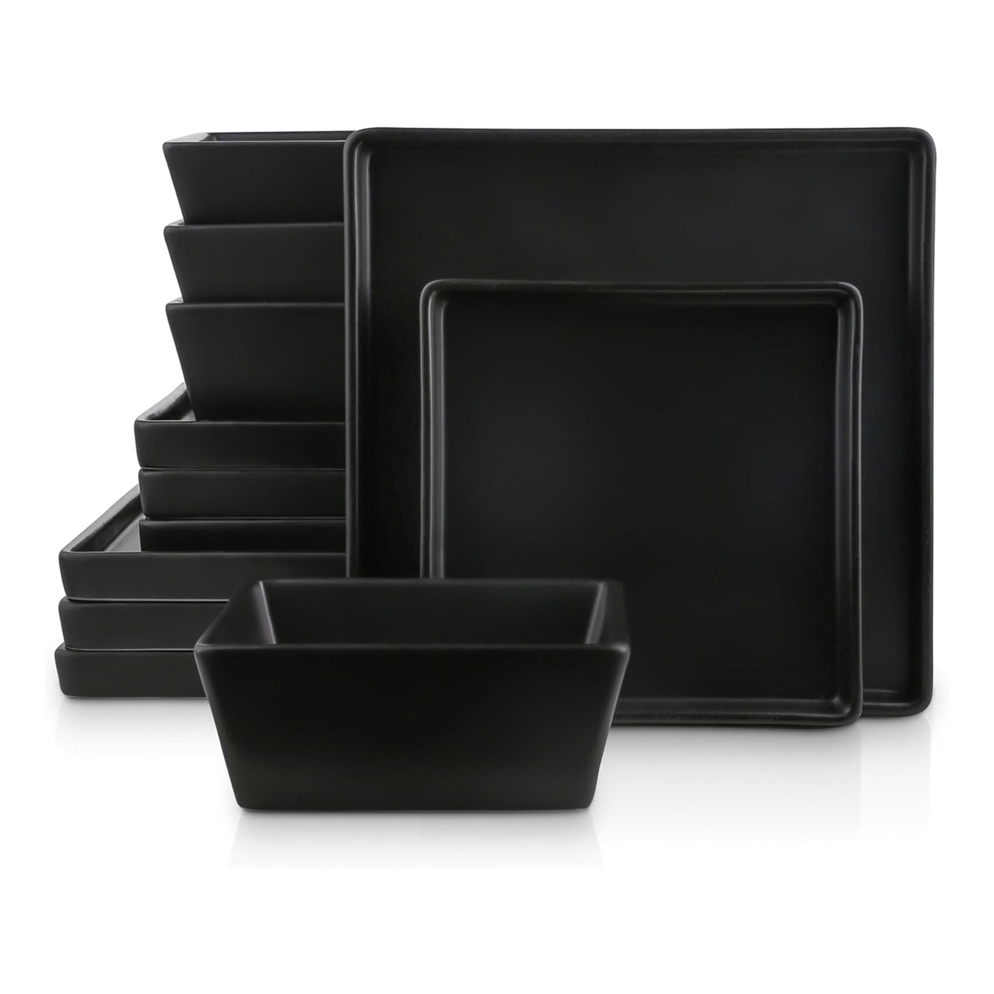 Stone Lain Grace Stoneware 12 Piece Dinnerware Set, Service for 4, Matte Black