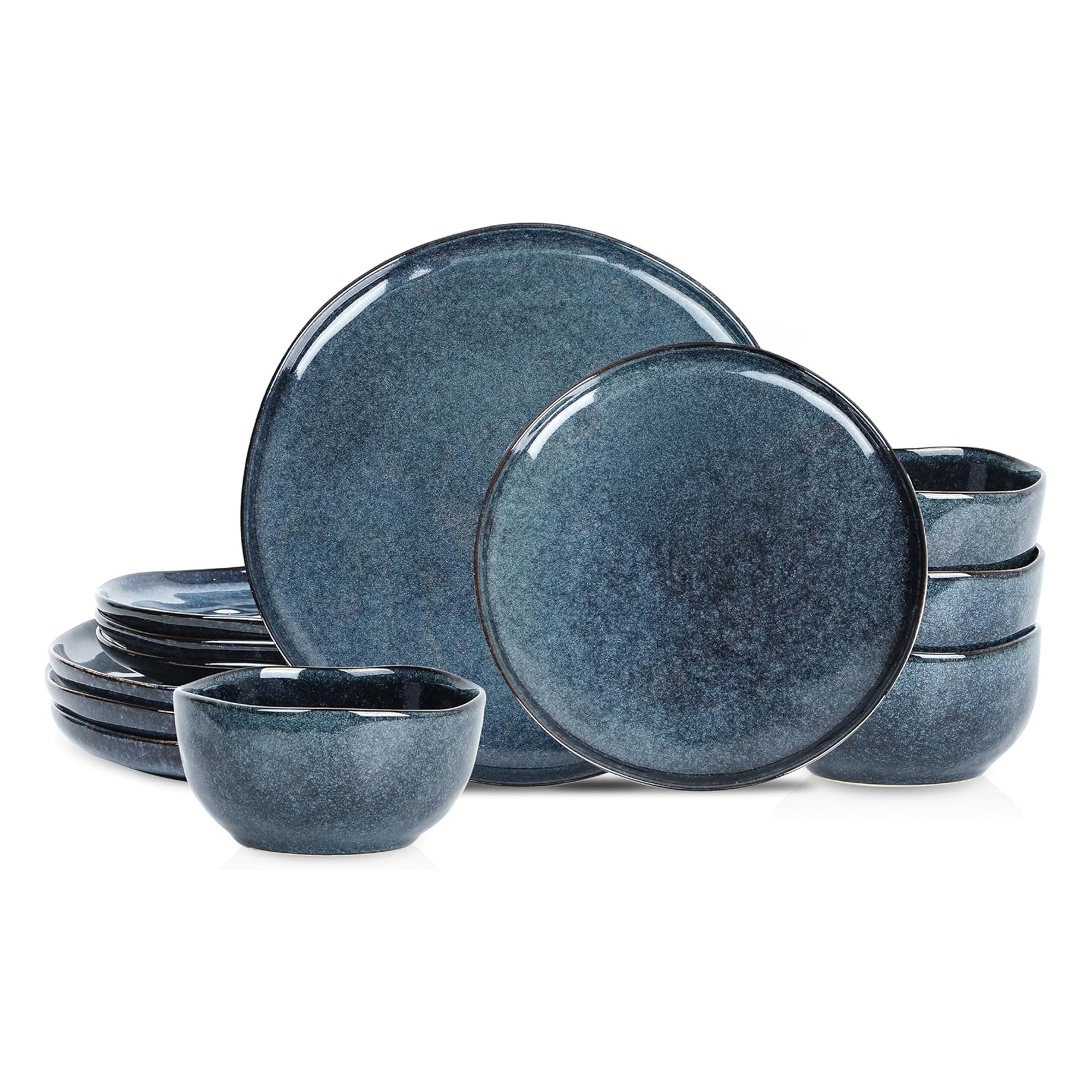 Stone Lain Mirella Stoneware 12 Piece Dinnerware Set, Service for 4, Deep Blue