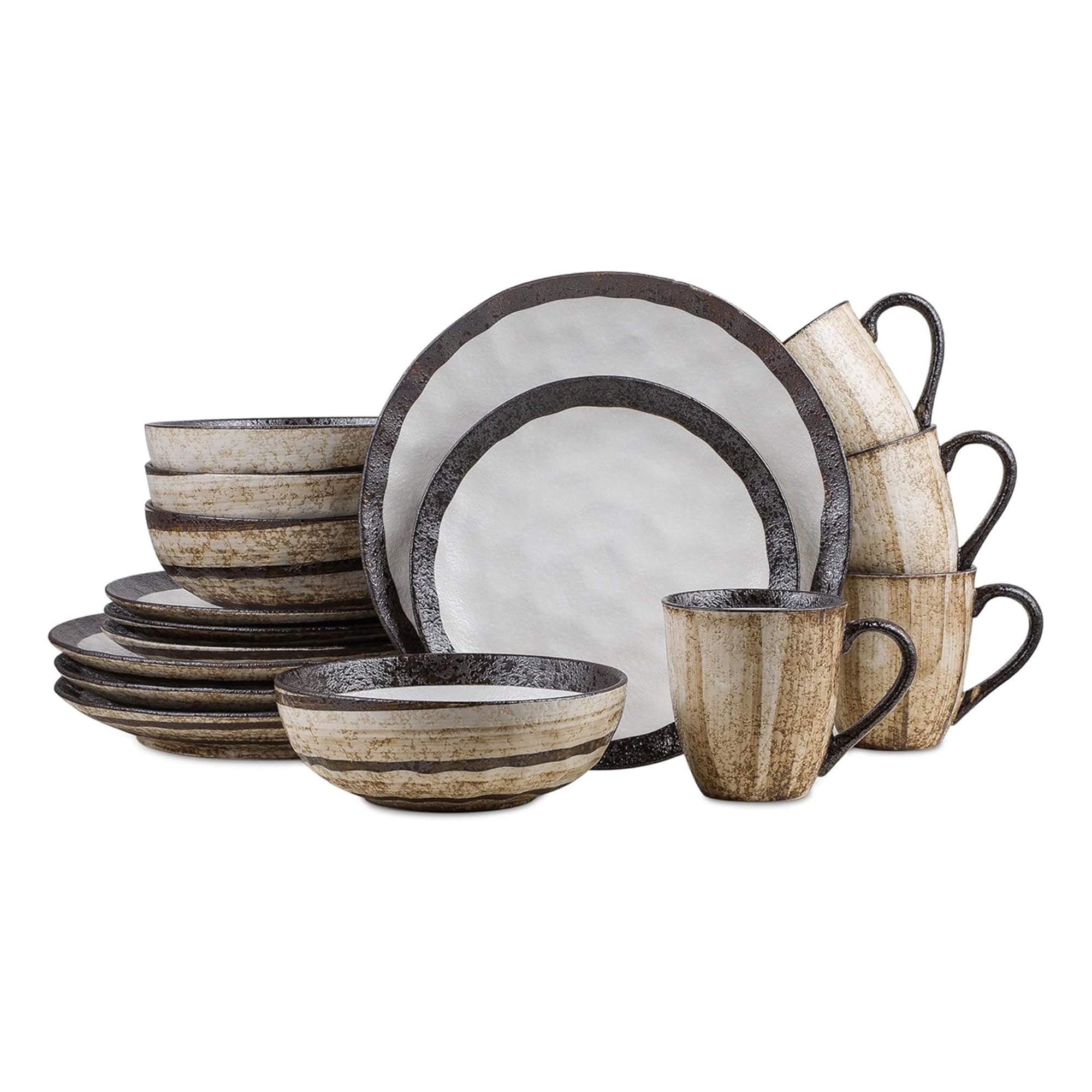 Stone Lain Lucy Porcelain 16 Piece Dinnerware Set, Service for 4 People, Beige