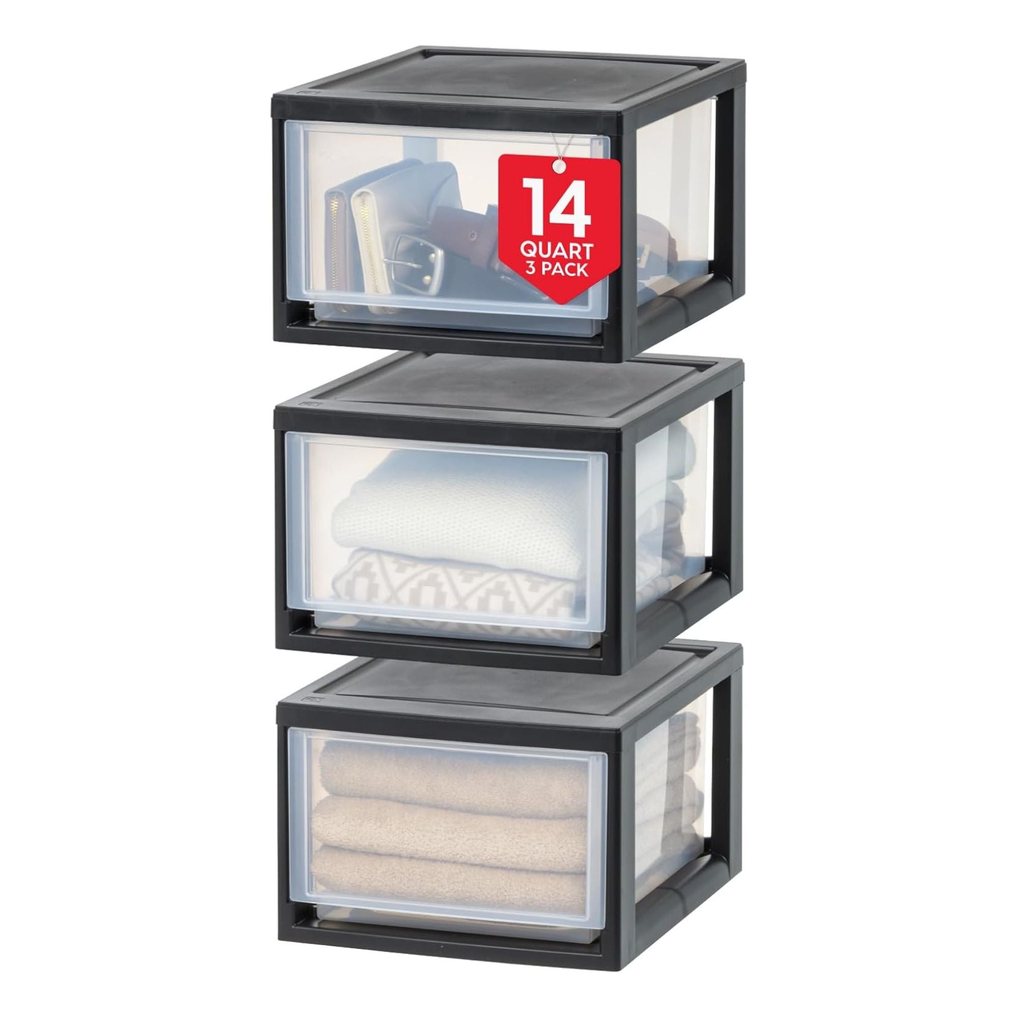 IRIS USA 3 Pack 14.5 Qt Plastic Stackable Drawer Storage Organizer (Open Box)