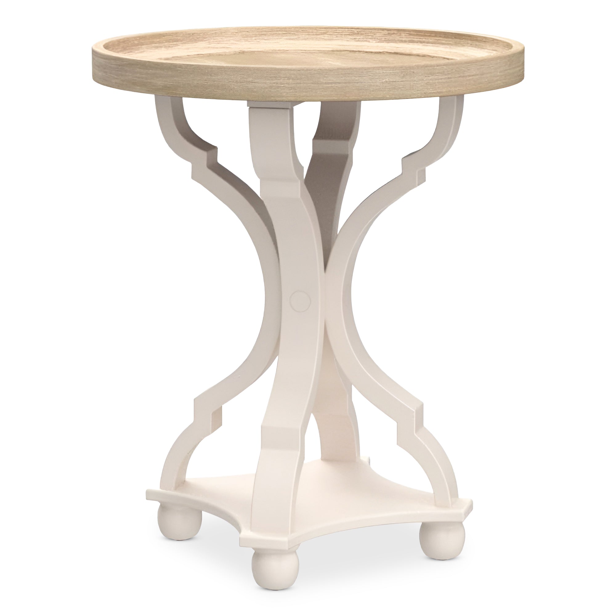 COZAYH Round Rustic Wooden Accent Tray Top Nightstand Side Table, White Legs