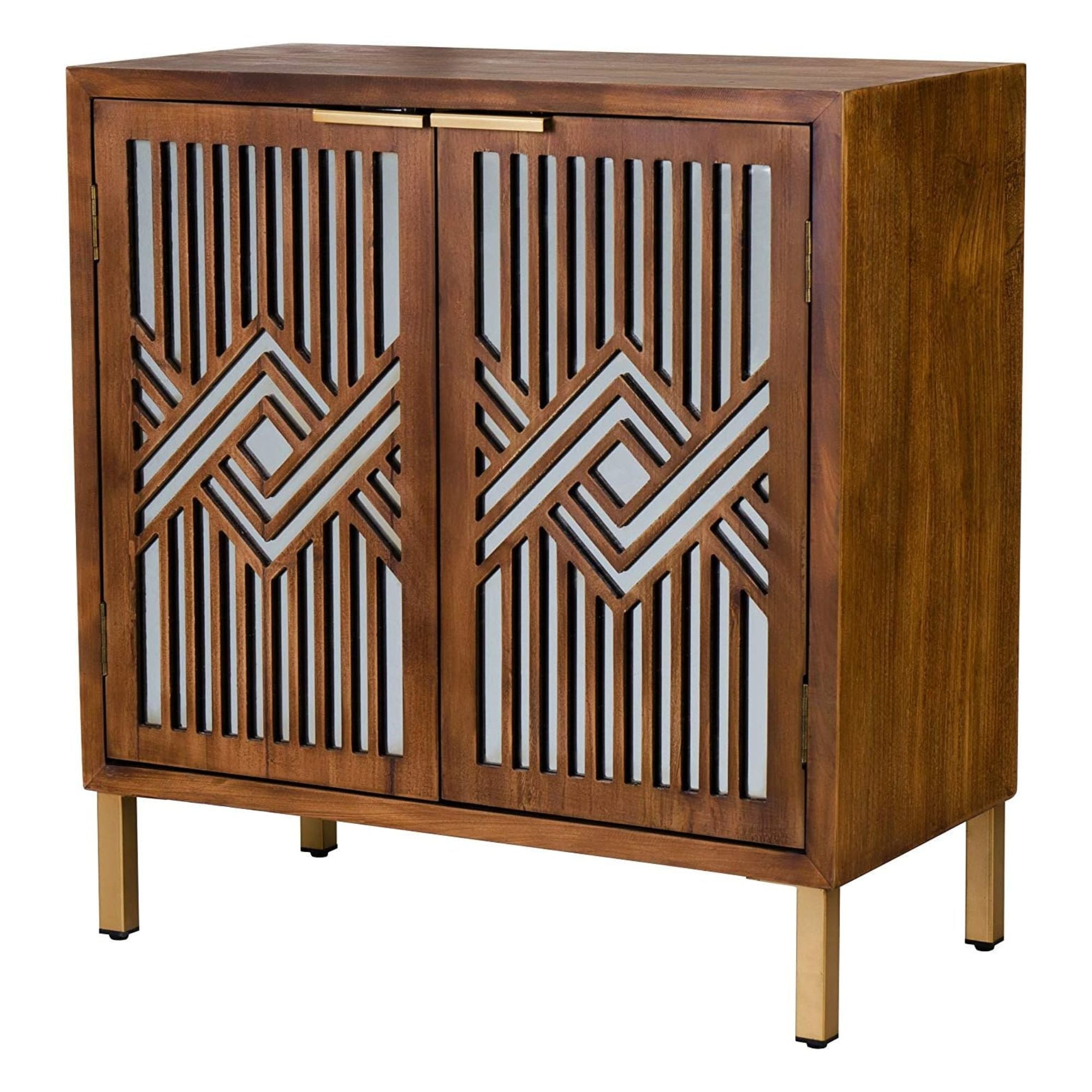 COZAYH 2 Door Modern Accent Cabinet Mirror Front Storage Sideboard, Metal, Wood