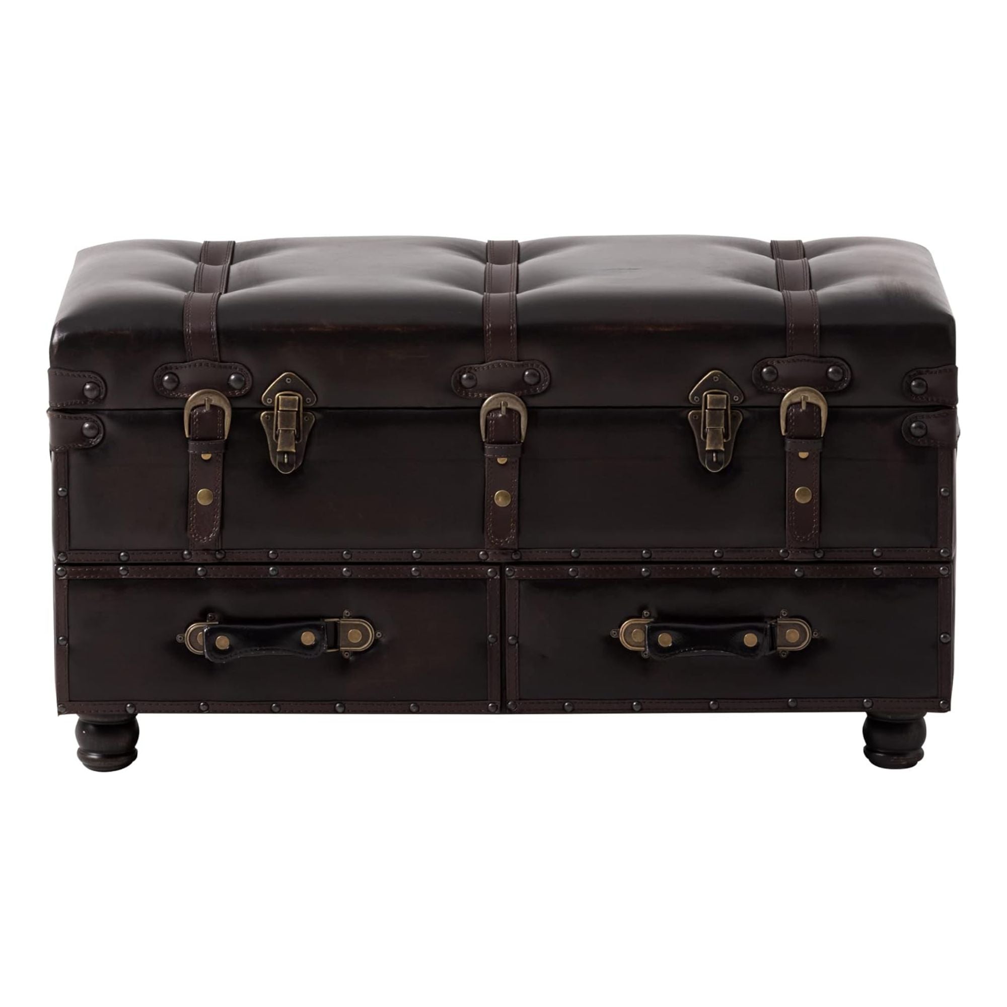 COZAYH Vintage Storage Bench, Upholstered Wooden Ottoman Chest Box, Black Brown