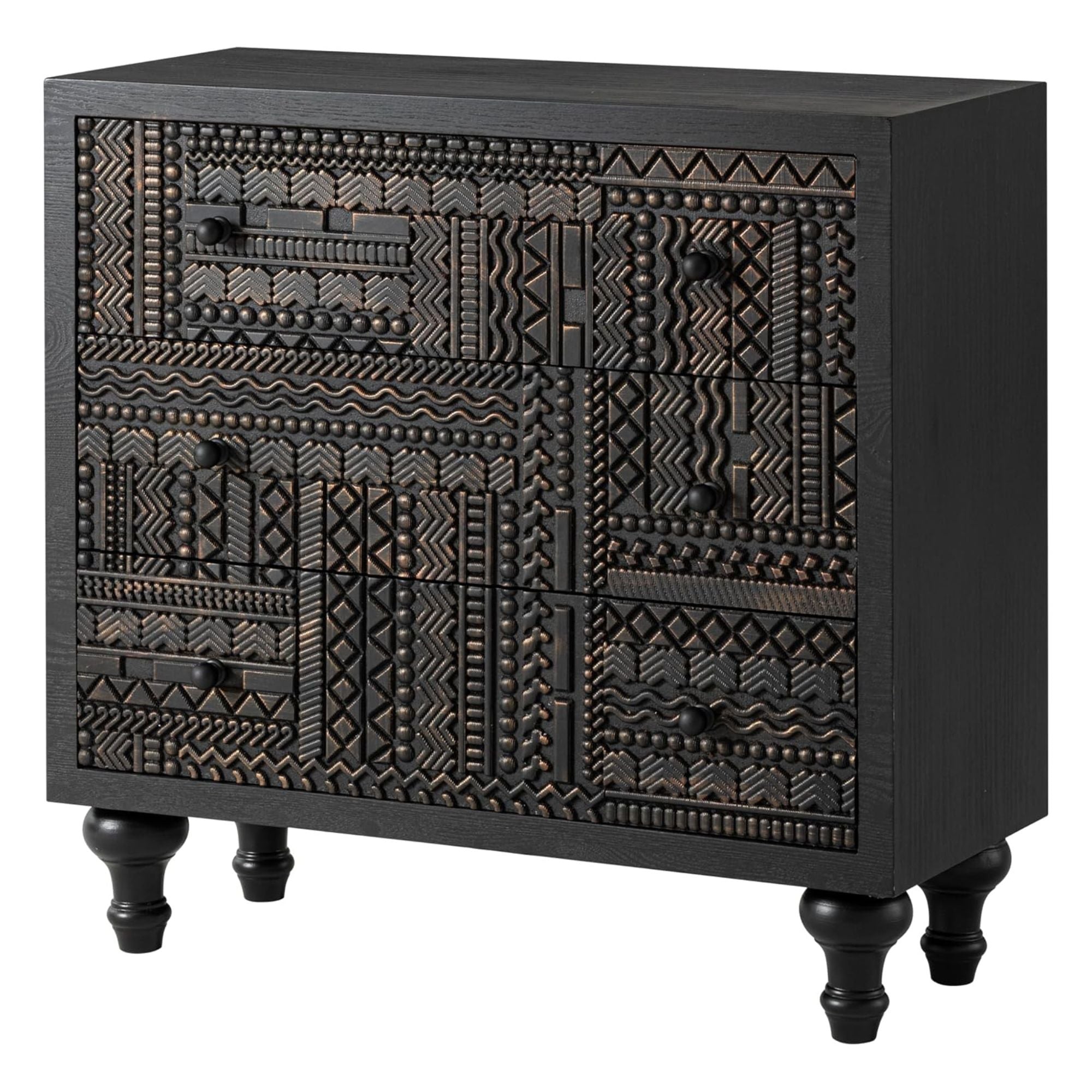 COZAYH Farmhouse 3 Drawer Home Bedroom Dresser with Geometric Pattern, Black
