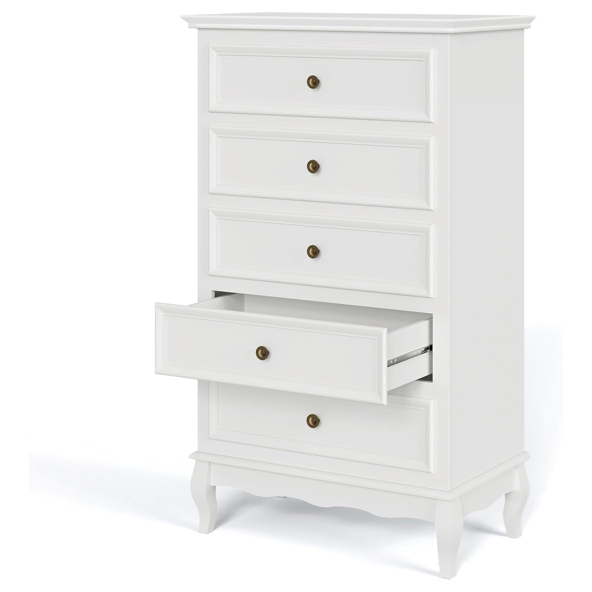 RoyalCraft Tall Dresser Wood Storage Organizer Chest 5 Drawers for Bedroom White