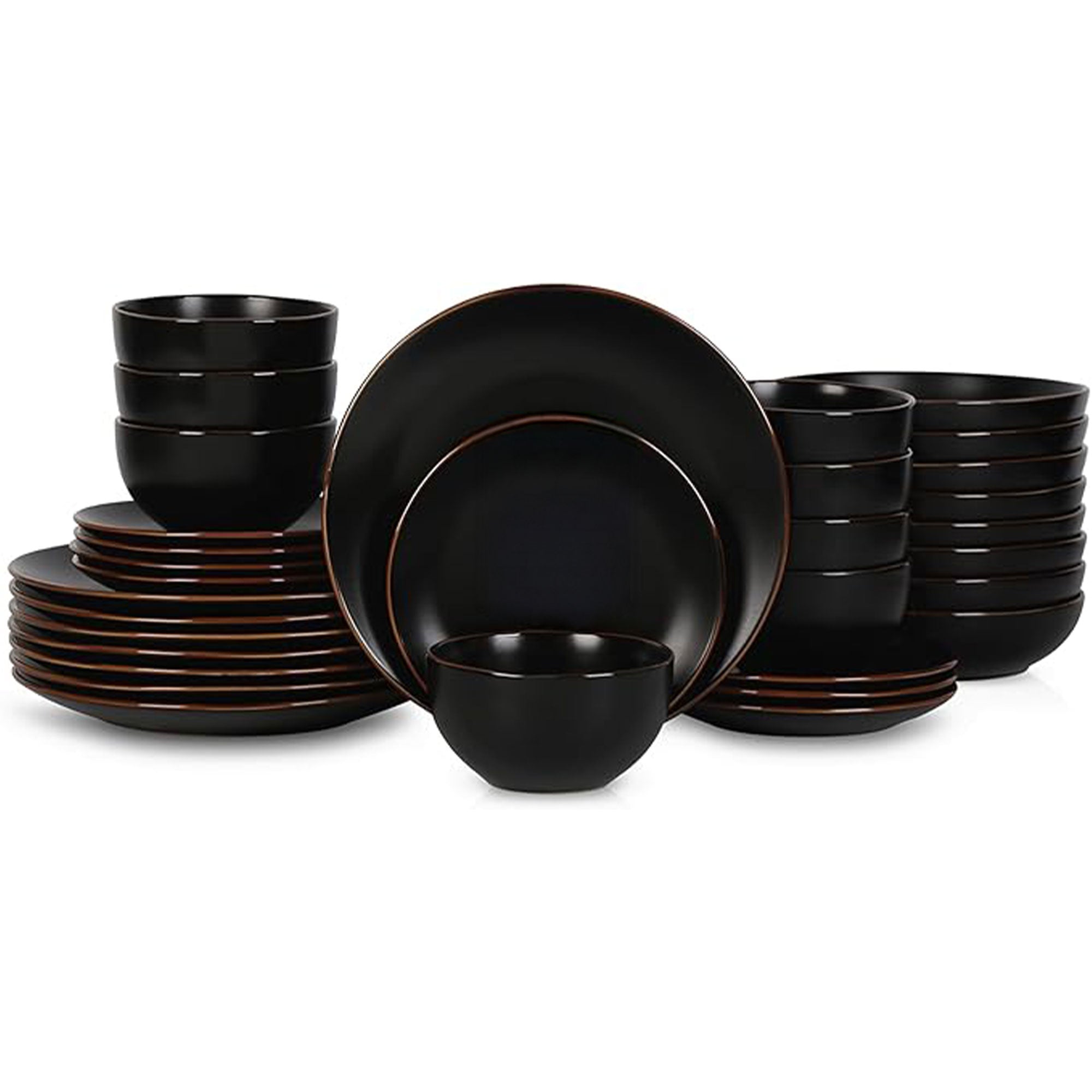 Stone Lain Brasa Modern Stoneware 32 Piece Dinnerware Set, Service for 8, Black