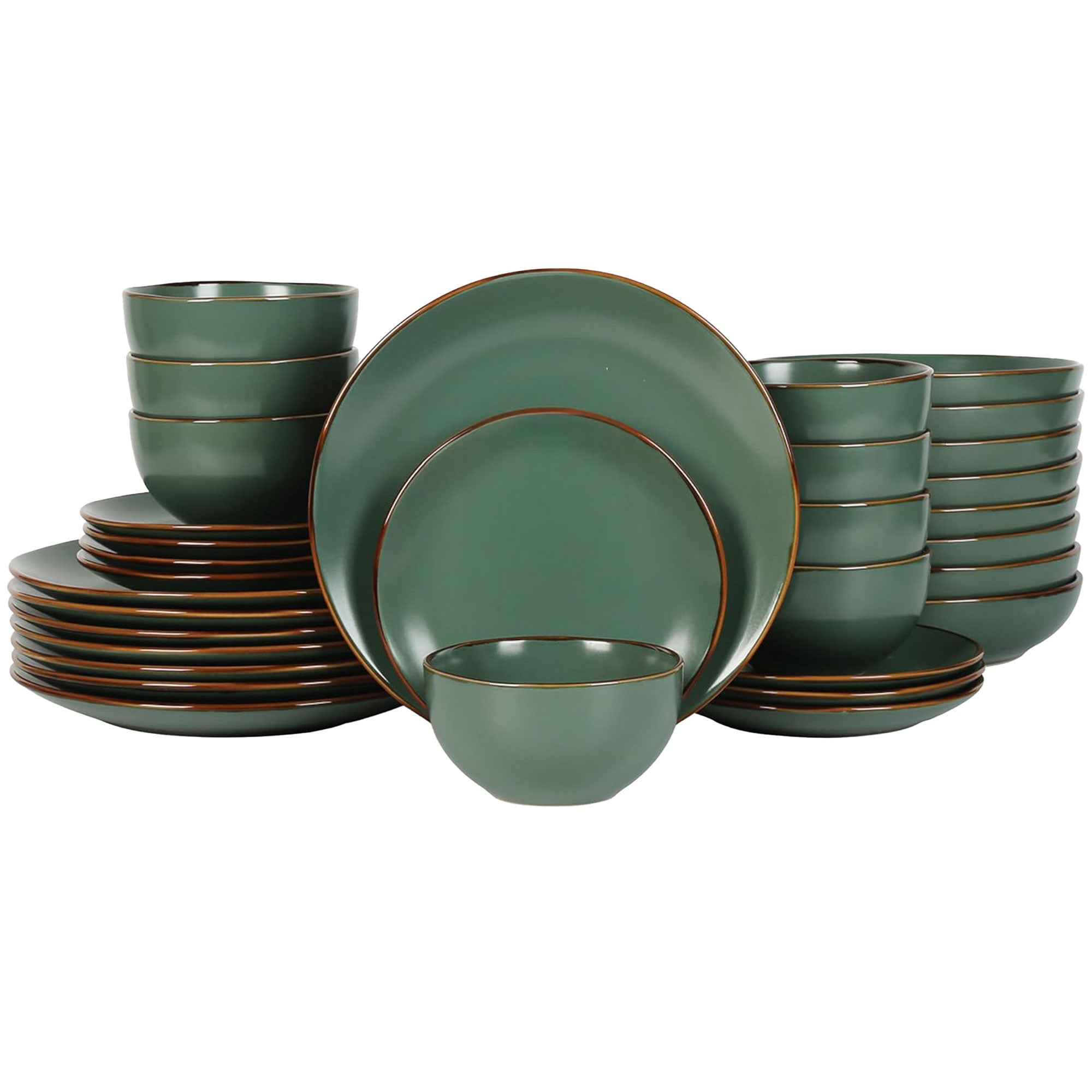 Stone Lain Brasa Modern Stoneware 32 Piece Dinnerware Set, Service for 8, Green