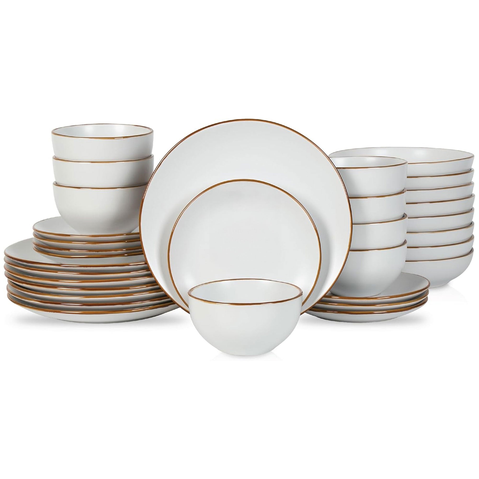 Stone Lain Brasa Modern Stoneware 32 Piece Dinnerware Set, Service for 8, White