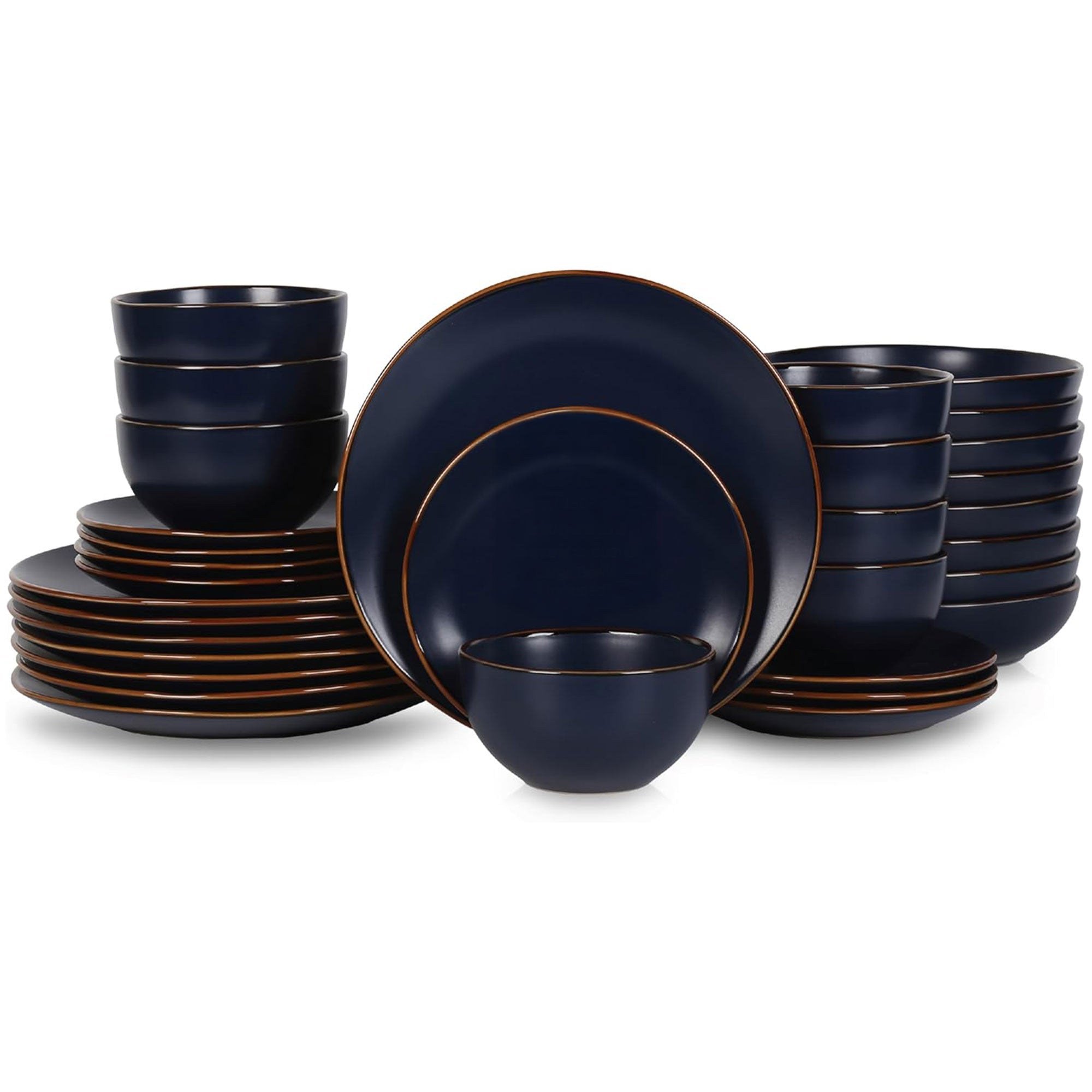 Stone Lain Brasa Modern Stoneware 32 Piece Dinnerware Set, Service for 8, Blue