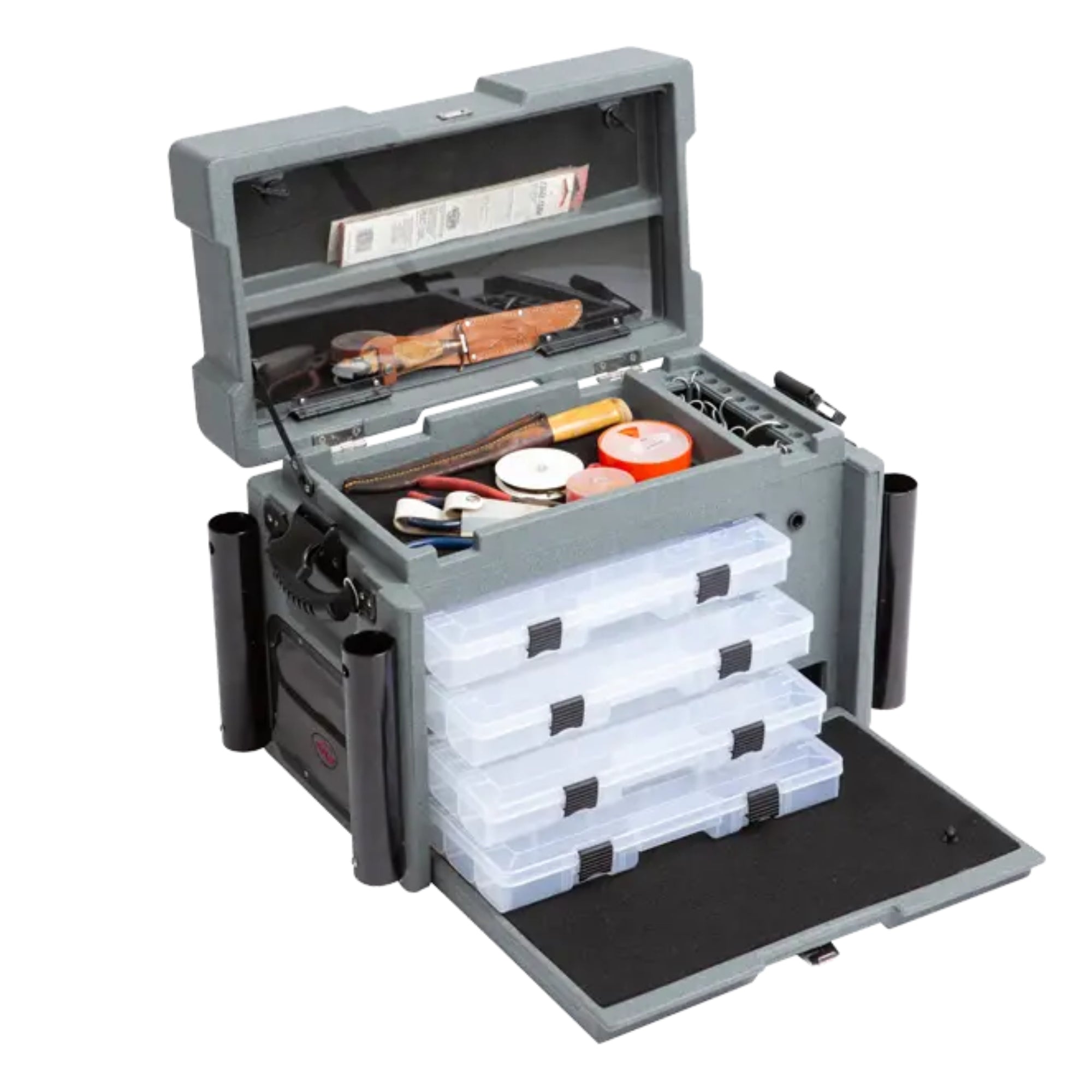 SKB Large Tackle Box, 4 Drawers with Dividers and 2 Soft Exterior Pockets, Gray