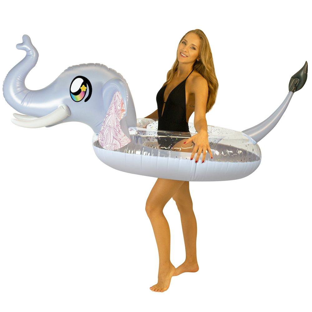 PoolCandy - 48"Jumbo Glitter Elephant Pool Tube with Drink Float