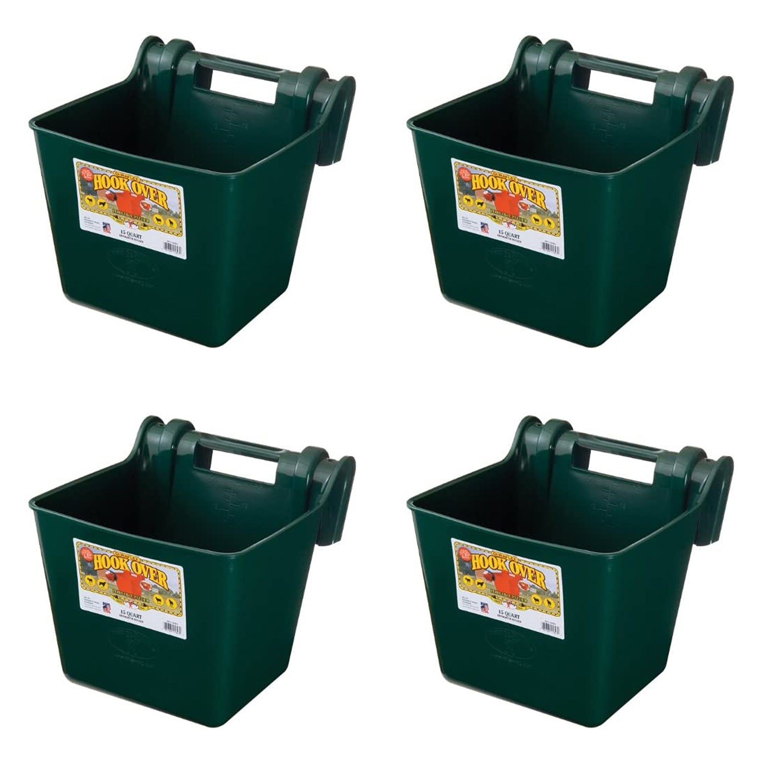Little Giant Heavy Duty 15 Quart Mountable Plastic Hook Feeder, Green (4 Pack)