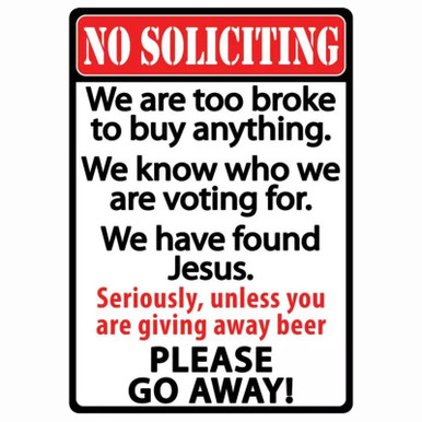 River's Edge No Soliciting Tin Sign
