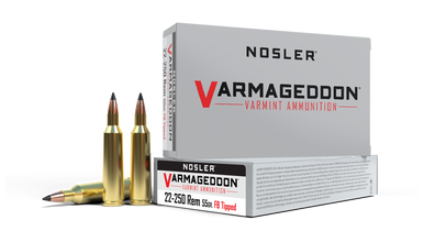 Nosler Varmageddon .22-250 Remington 55gr Tipped Point Flat Base 20Rnd Rifle Ammunition