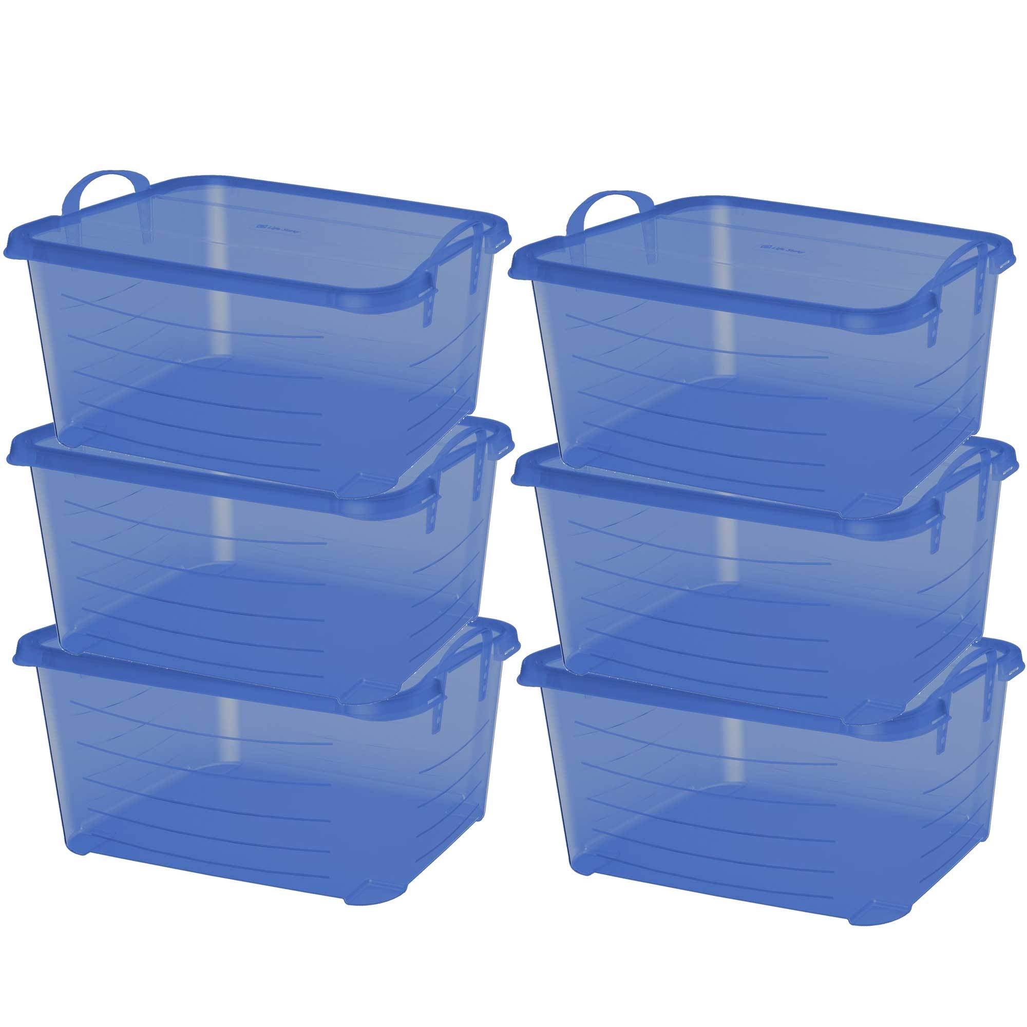 Life Story 55 Quart Stackable Storage Bin, Light Duty Container, Blue, 6 Pack